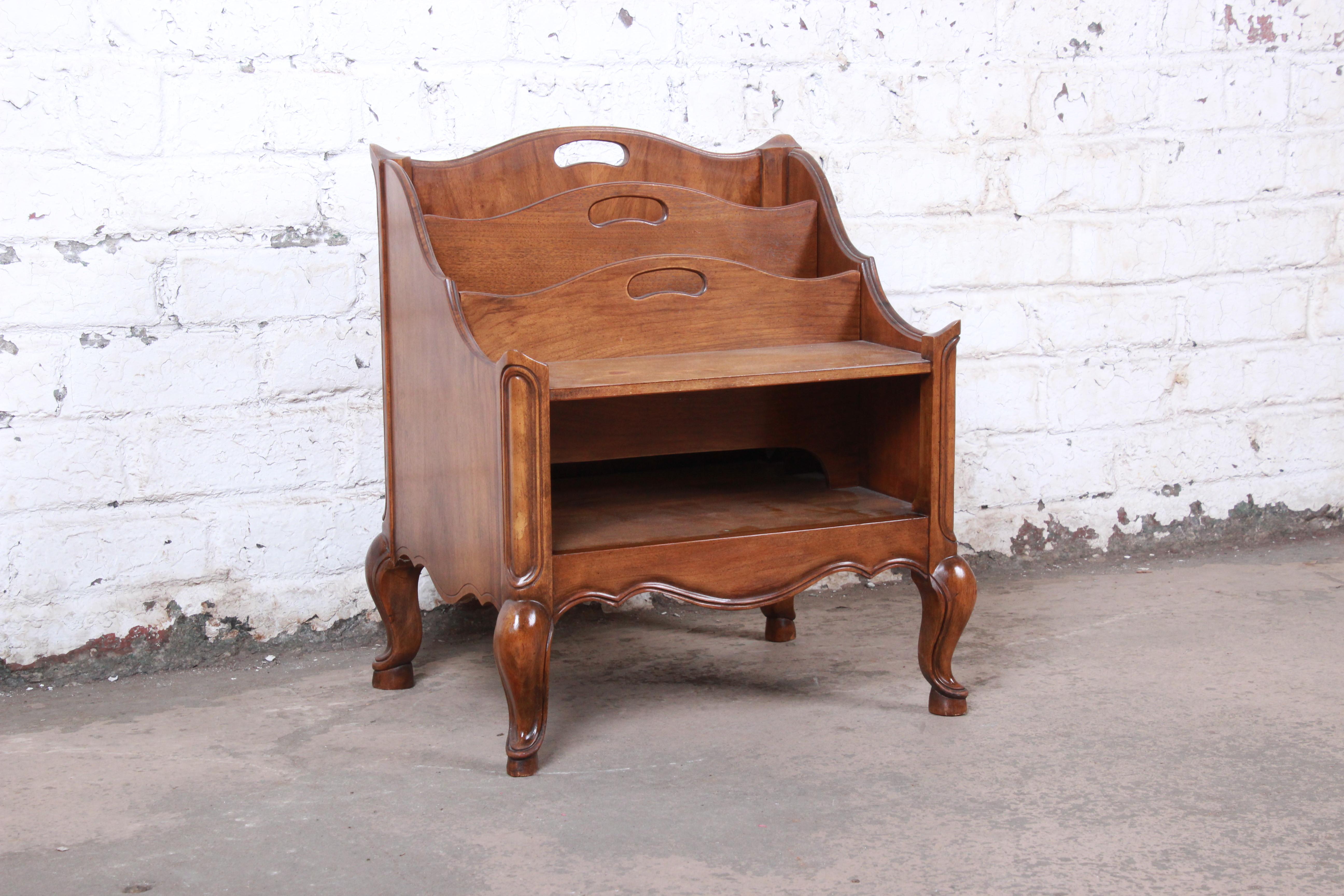 Baker Furniture French Provincial Walnut Magazine Rack or Record Holder In Good Condition In South Bend, IN