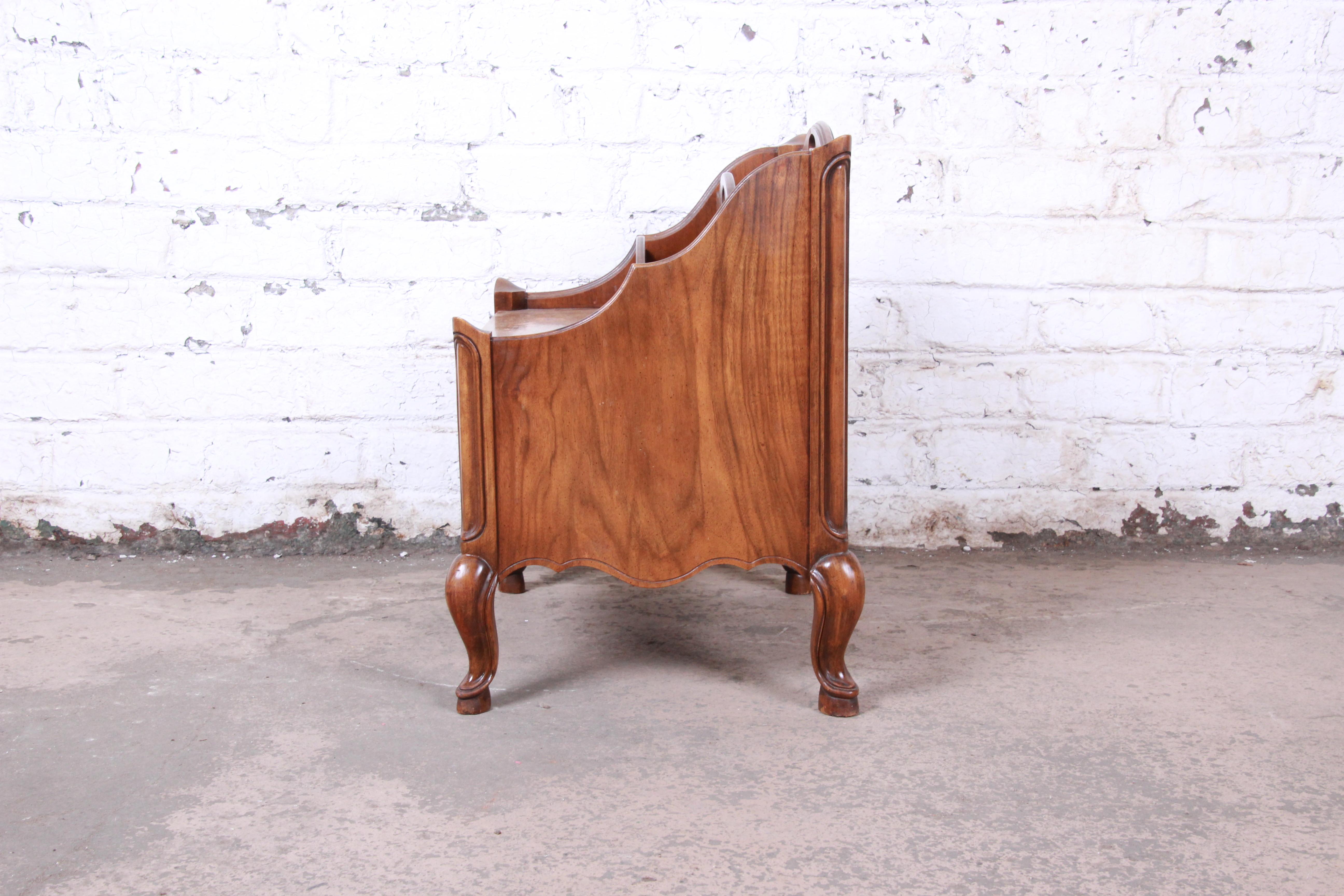 20th Century Baker Furniture French Provincial Walnut Magazine Rack or Record Holder