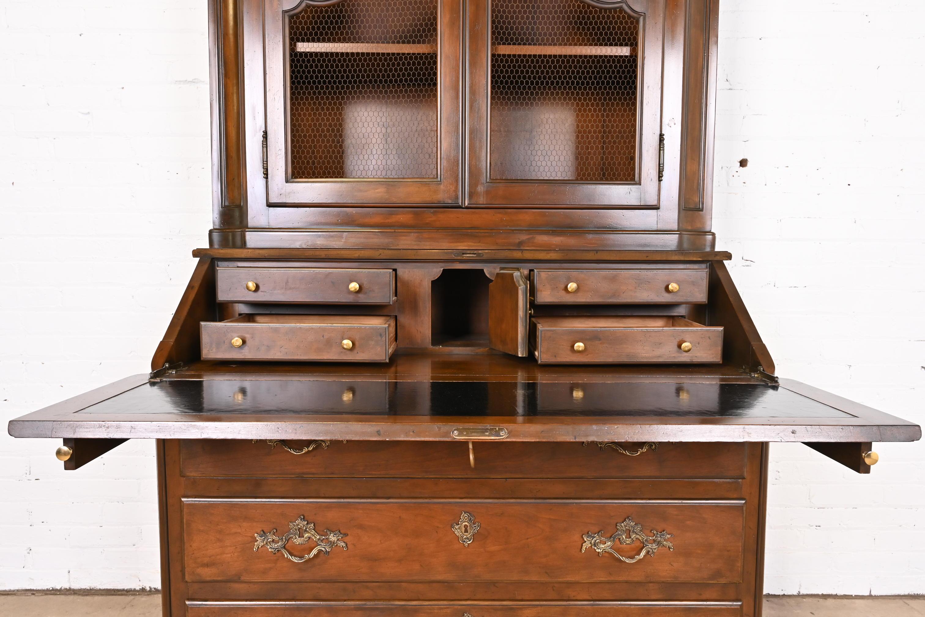 Baker Furniture French Provincial Walnut Secretary Desk With Bookcase Hutch For Sale 8