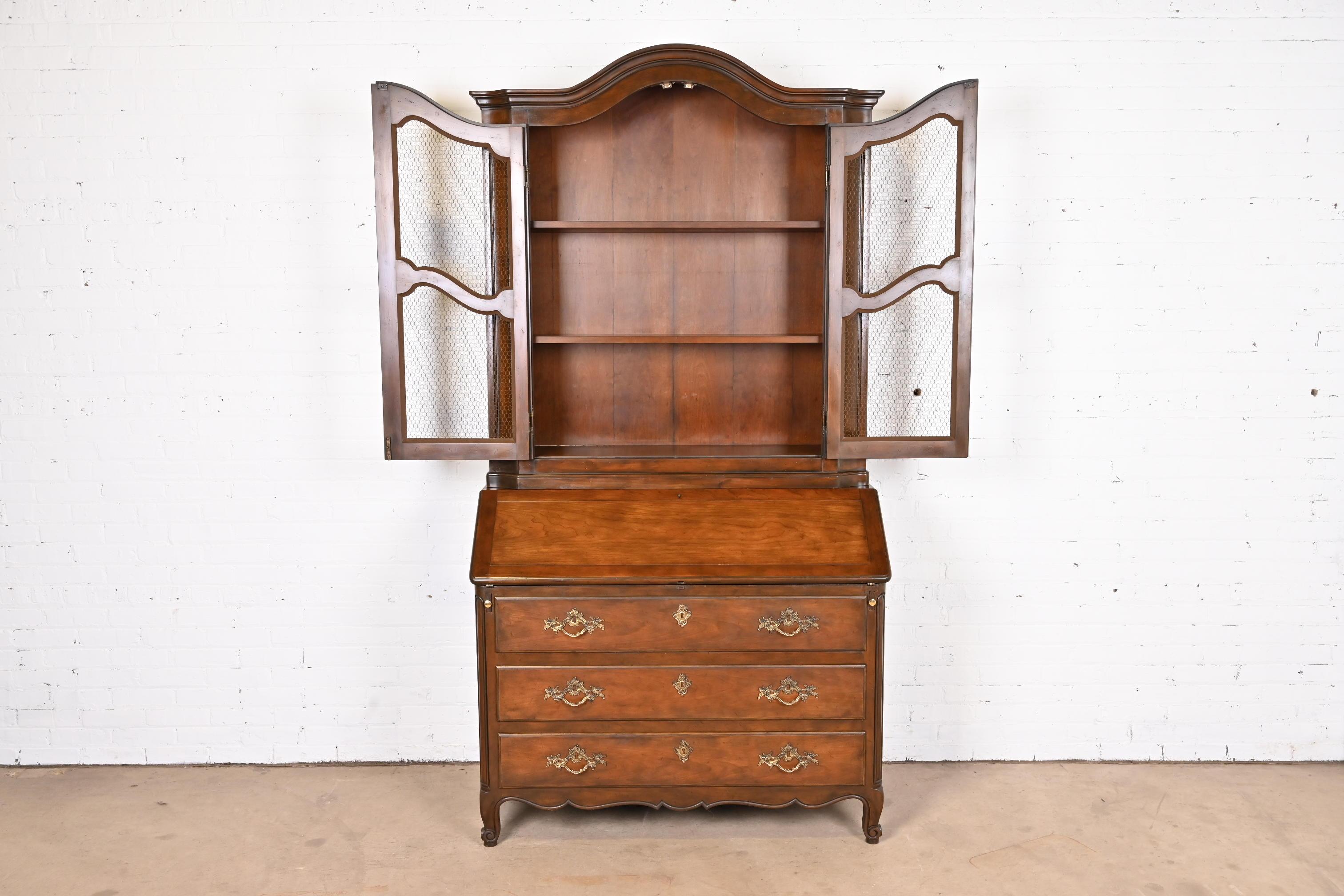 Mid-20th Century Baker Furniture French Provincial Walnut Secretary Desk With Bookcase Hutch For Sale