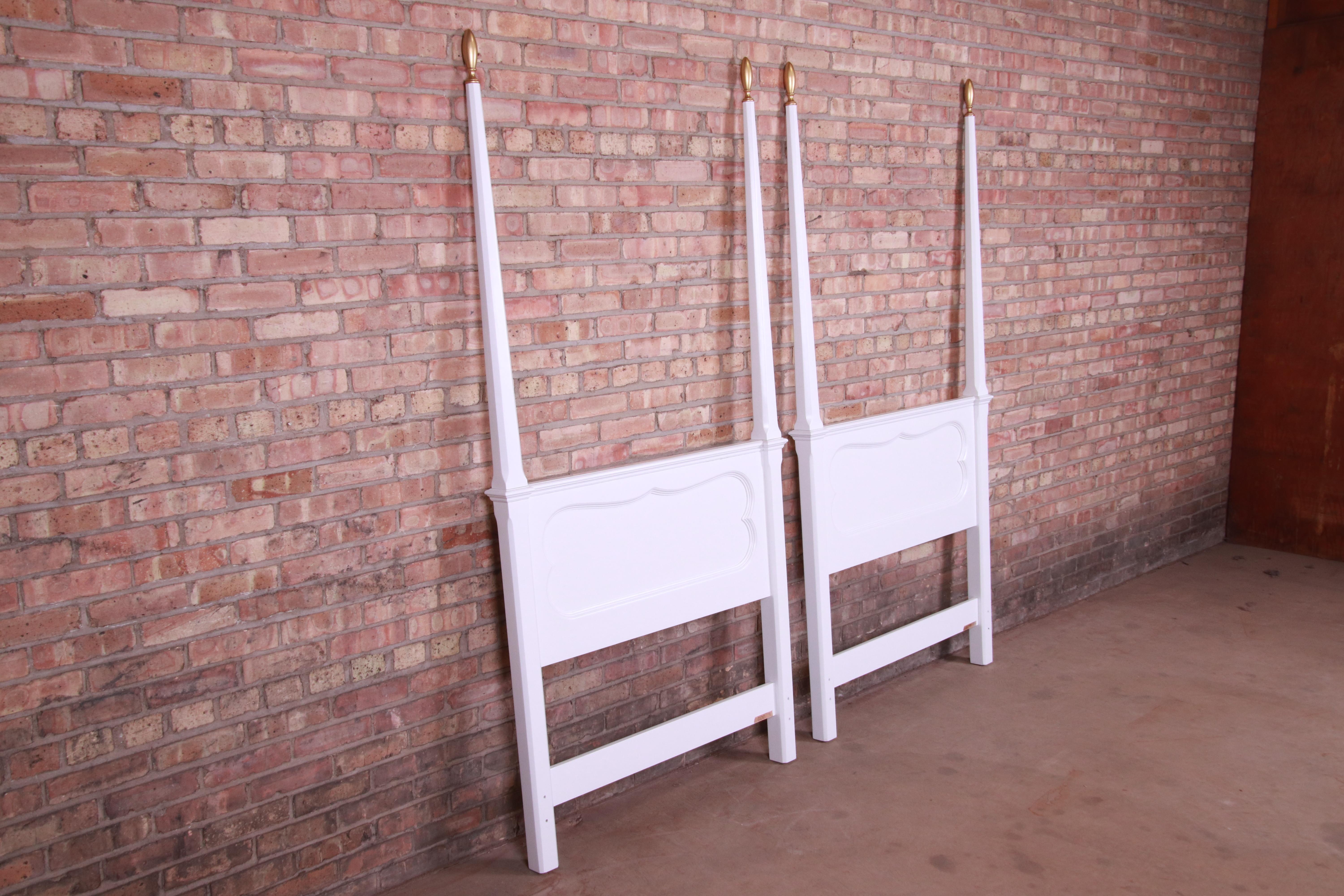 American Baker Furniture French Provincial White Lacquered Twin Headboards, Refinished