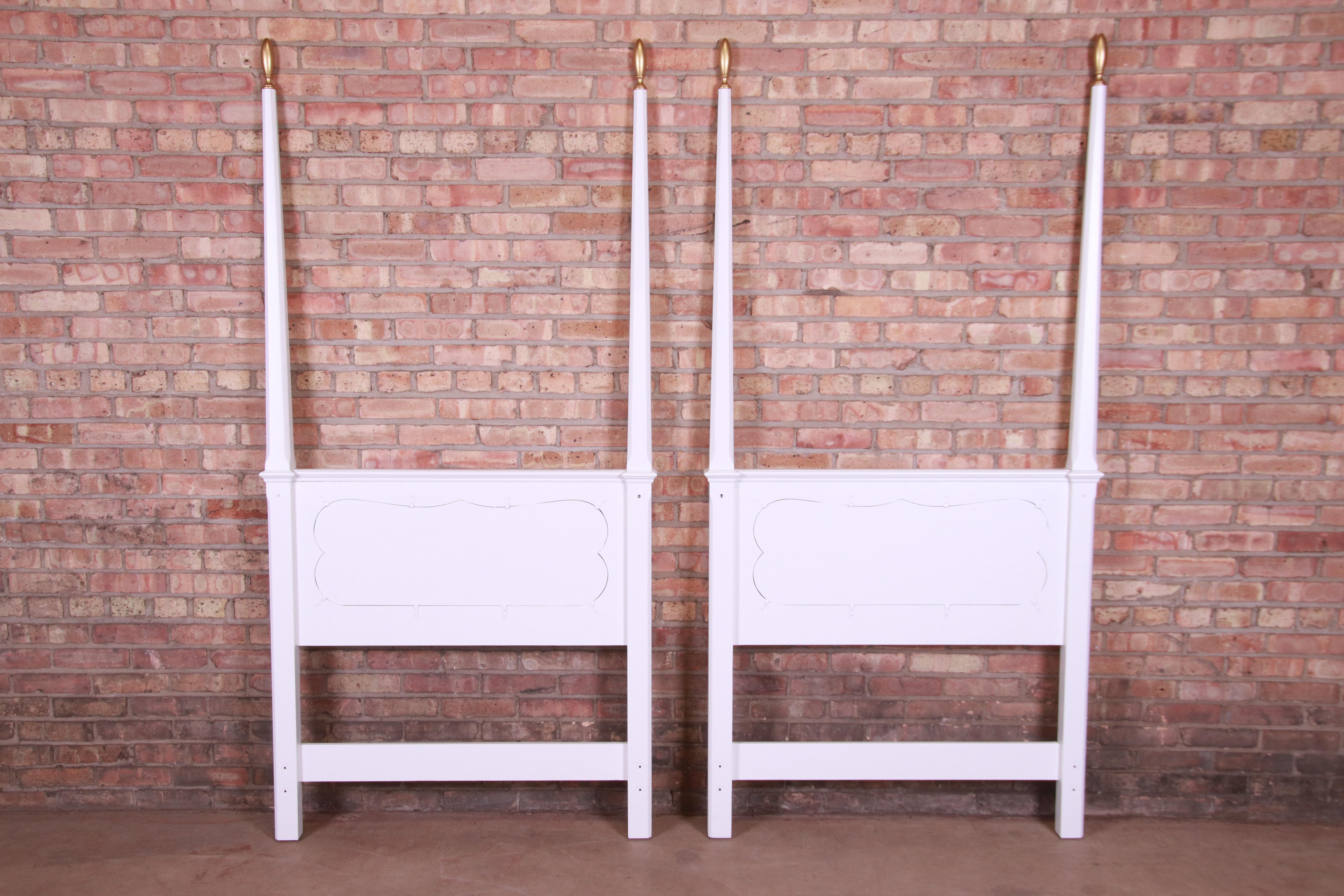 Walnut Baker Furniture French Provincial White Lacquered Twin Headboards, Refinished