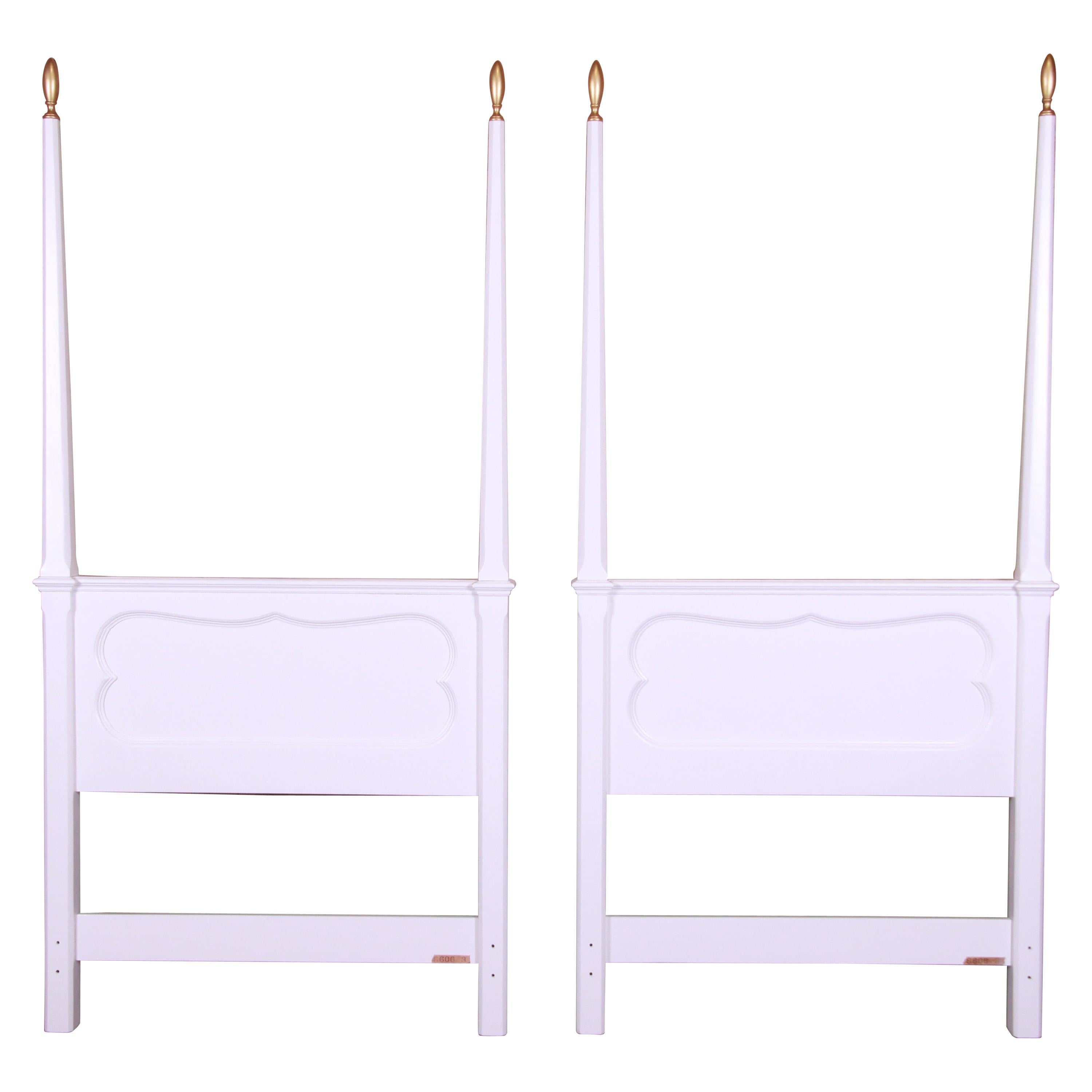 Baker Furniture French Provincial White Lacquered Twin Headboards, Refinished