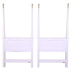 Vintage Baker Furniture French Provincial White Lacquered Twin Headboards, Refinished