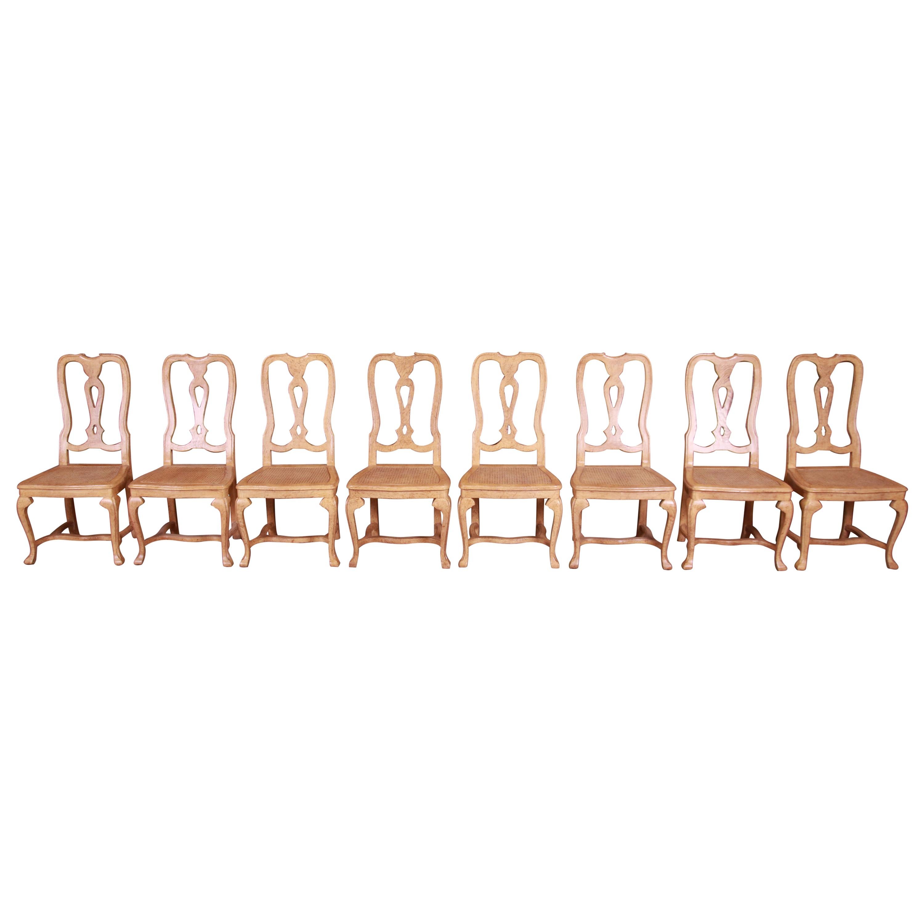 Baker Furniture French Provincial White Oak and Cane Dining Chairs, Set of Eight