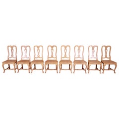 Baker Furniture French Provincial White Oak and Cane Dining Chairs, Set of Eight