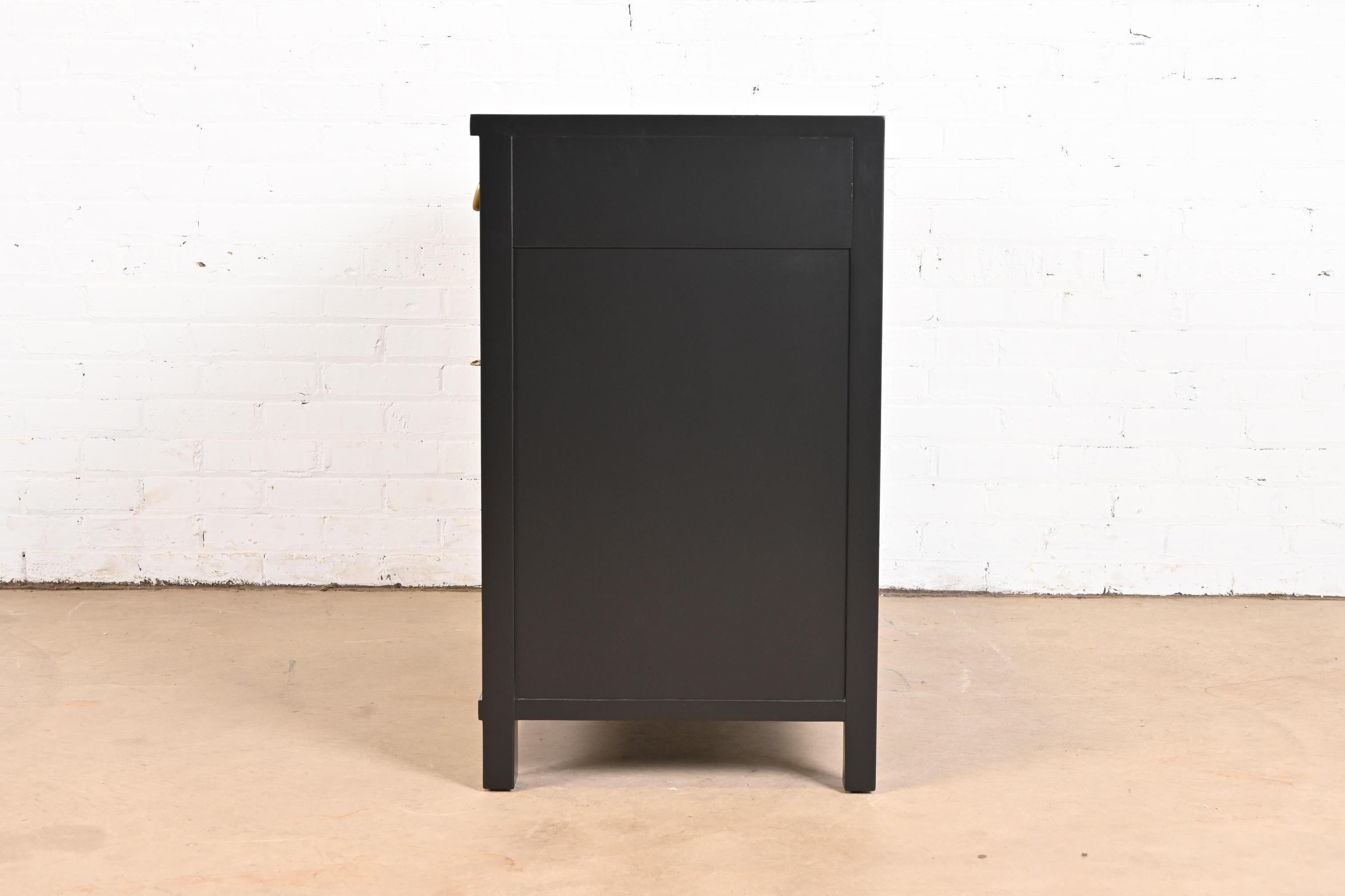 Baker Furniture French Regency Black Lacquered Bar Cabinet, Newly Refinished For Sale 7
