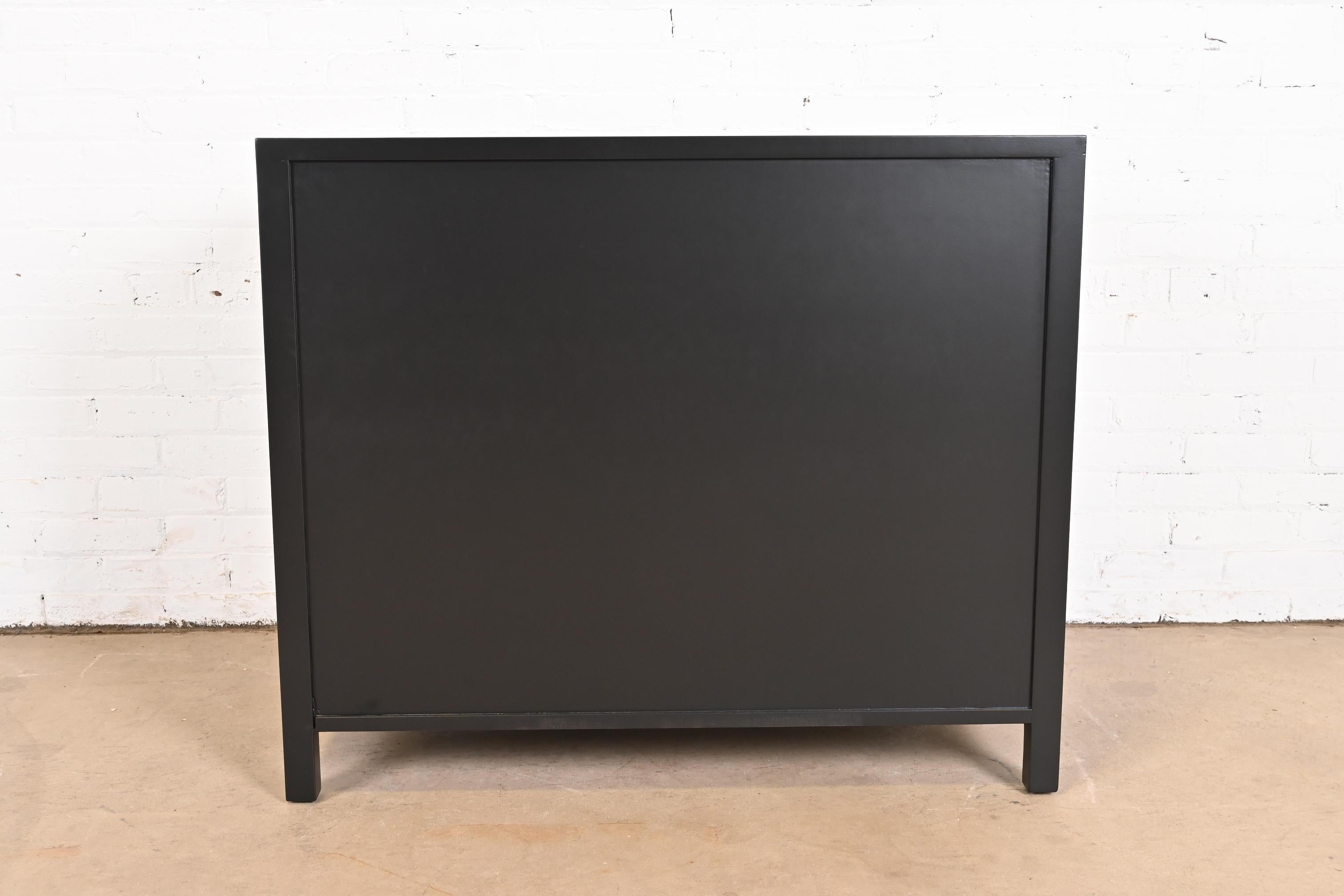 Baker Furniture French Regency Black Lacquered Bar Cabinet, Newly Refinished For Sale 8