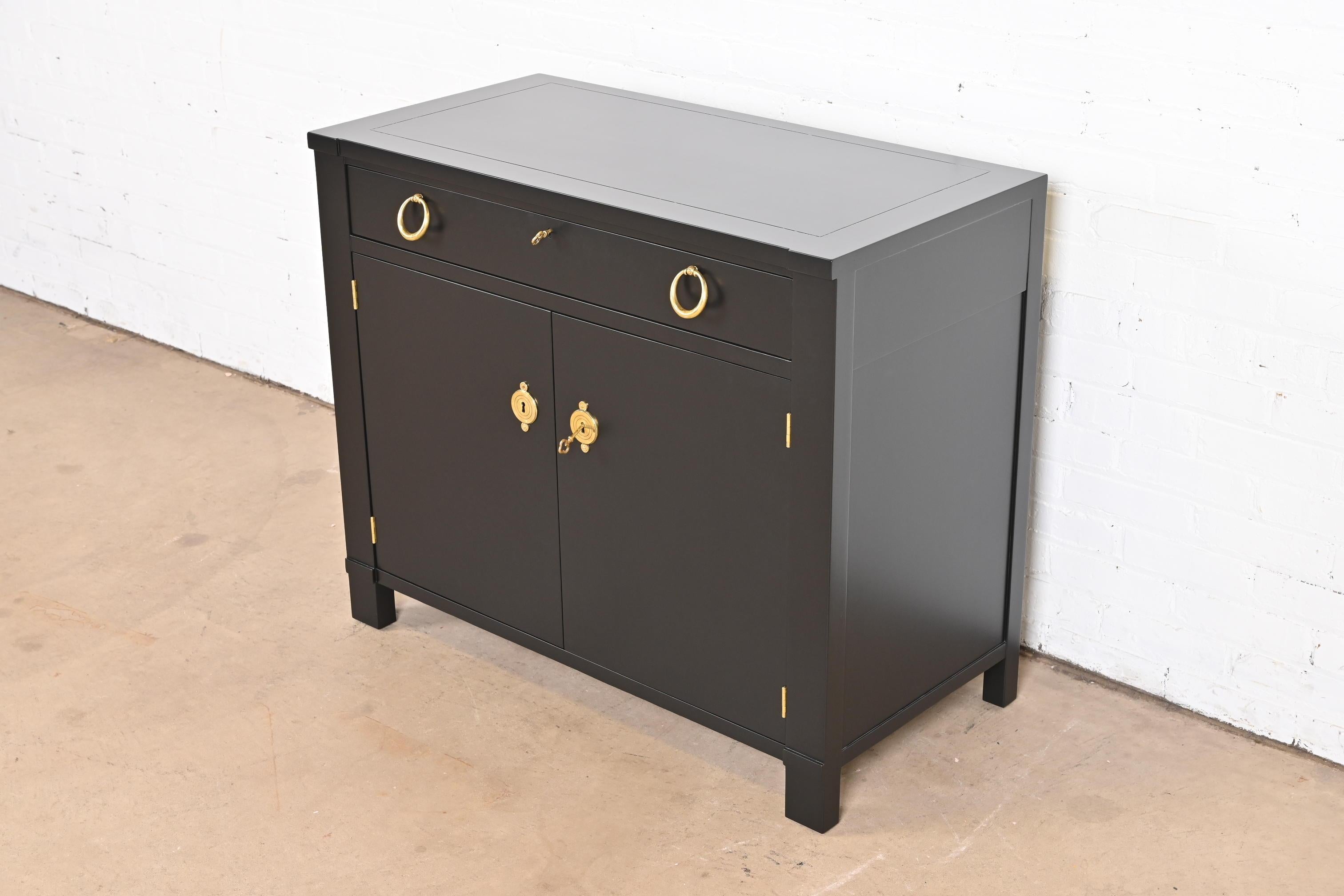 Mid-20th Century Baker Furniture French Regency Black Lacquered Bar Cabinet, Newly Refinished For Sale