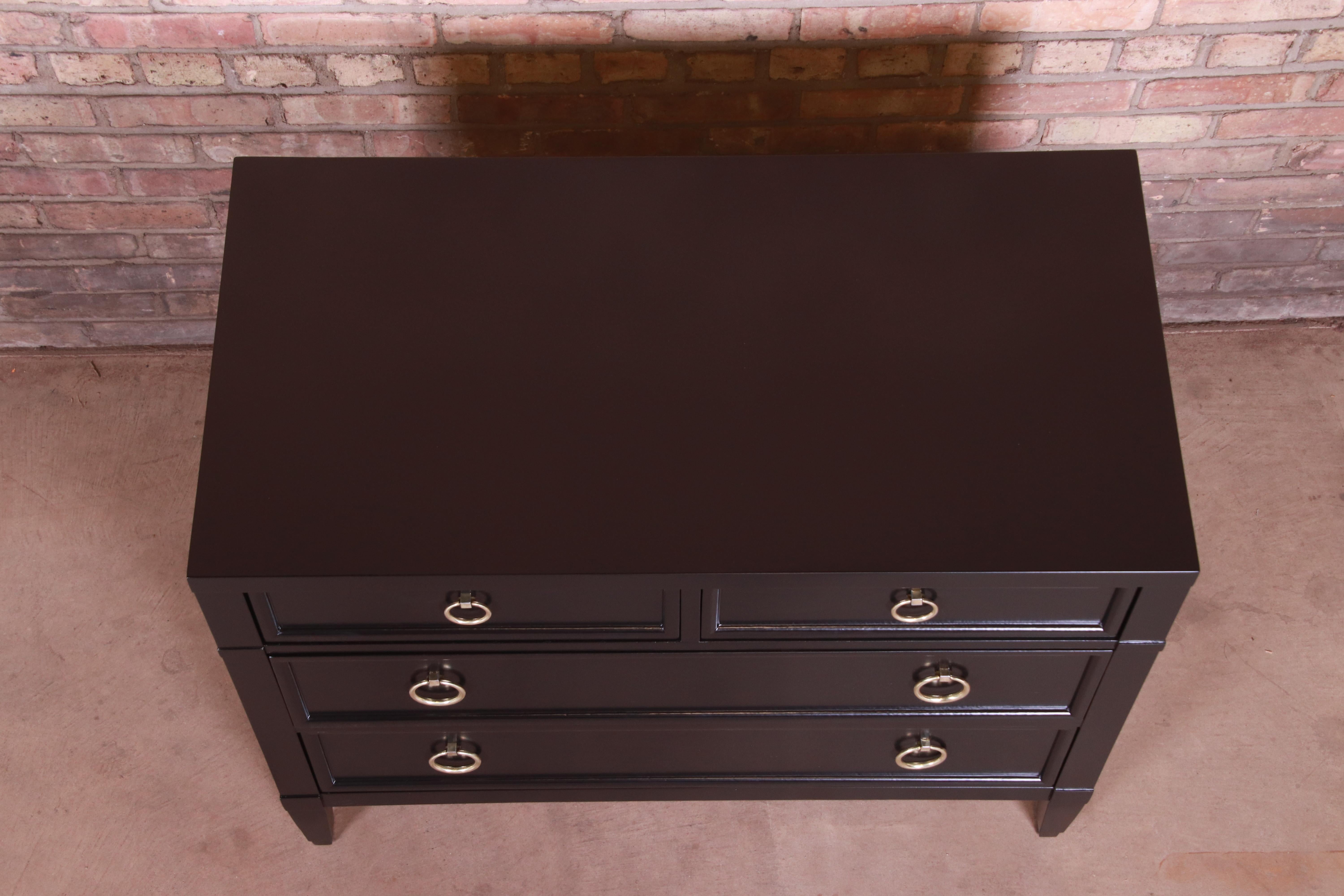Baker Furniture French Regency Black Lacquered Chest of Drawers, Refinished 4