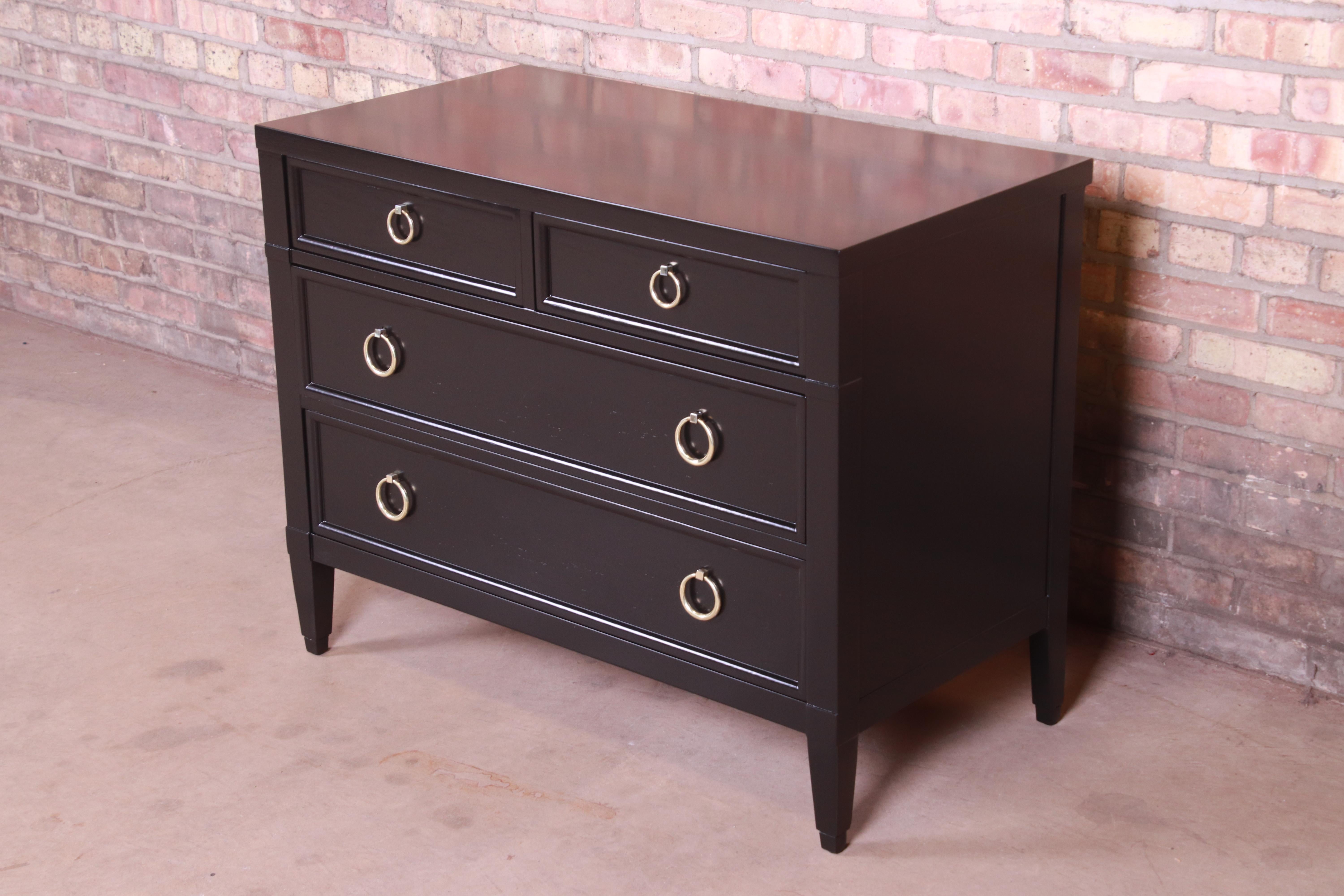 American Baker Furniture French Regency Black Lacquered Chest of Drawers, Refinished