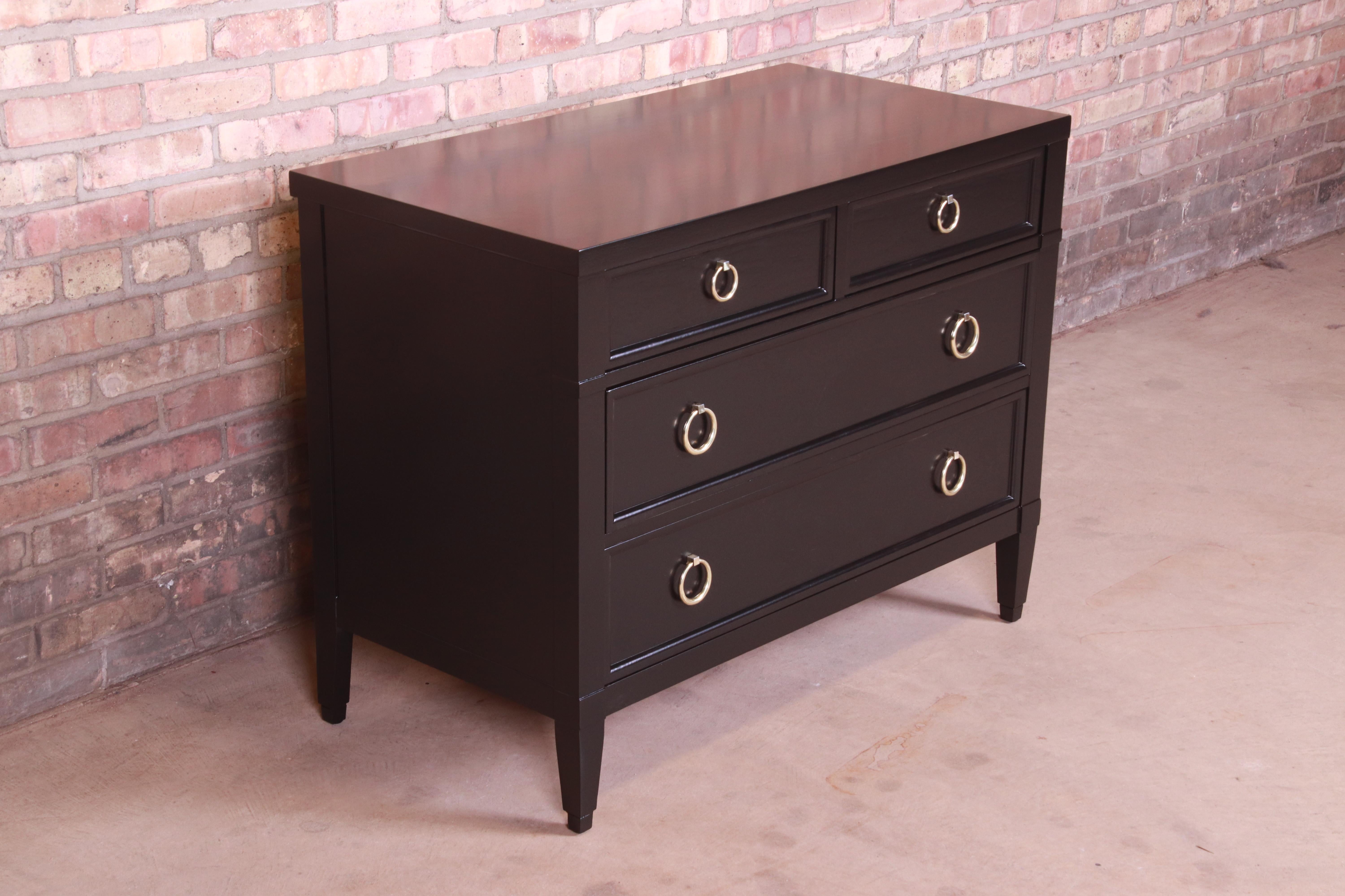 Baker Furniture French Regency Black Lacquered Chest of Drawers, Refinished In Good Condition In South Bend, IN