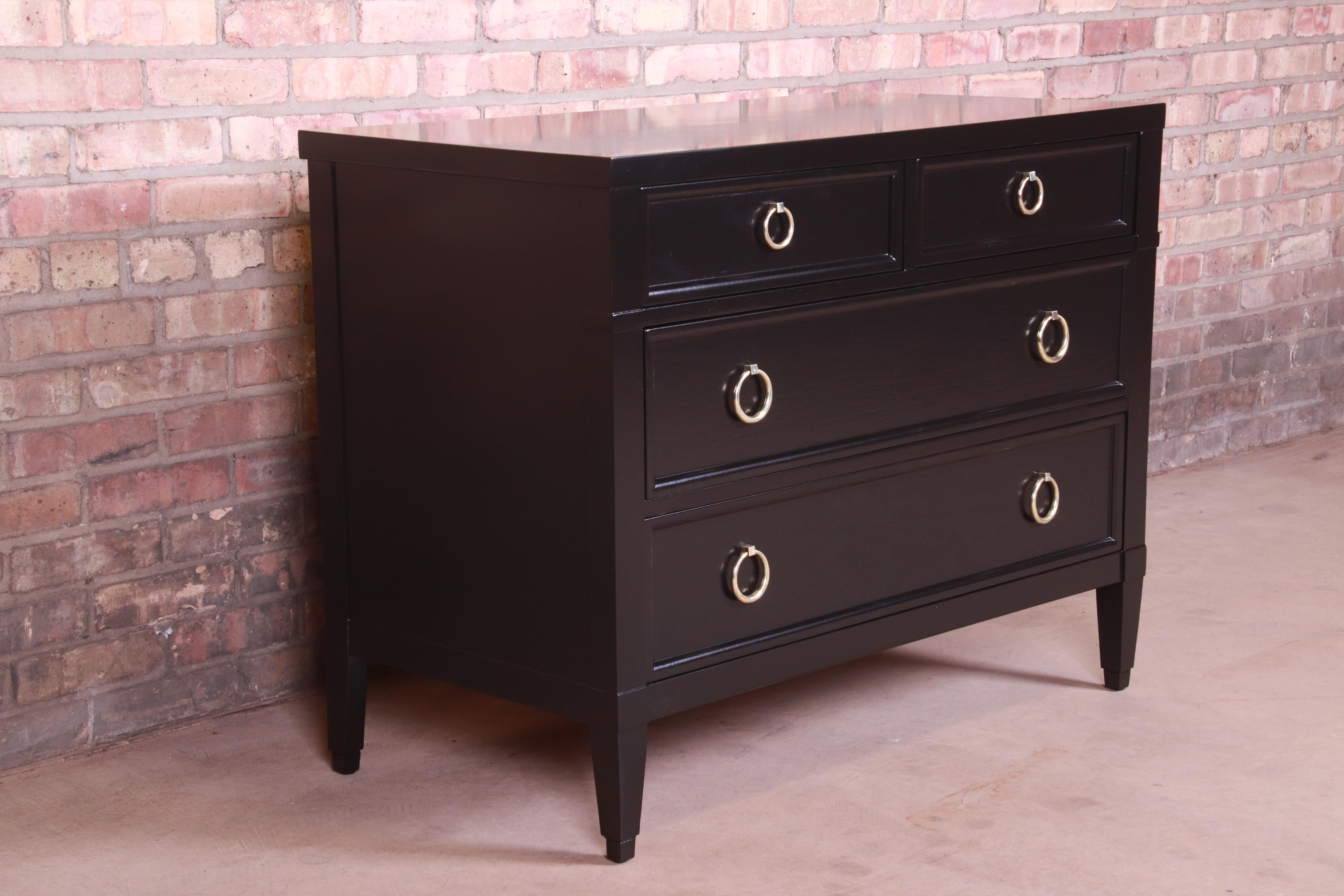 Mid-20th Century Baker Furniture French Regency Black Lacquered Chest of Drawers, Refinished