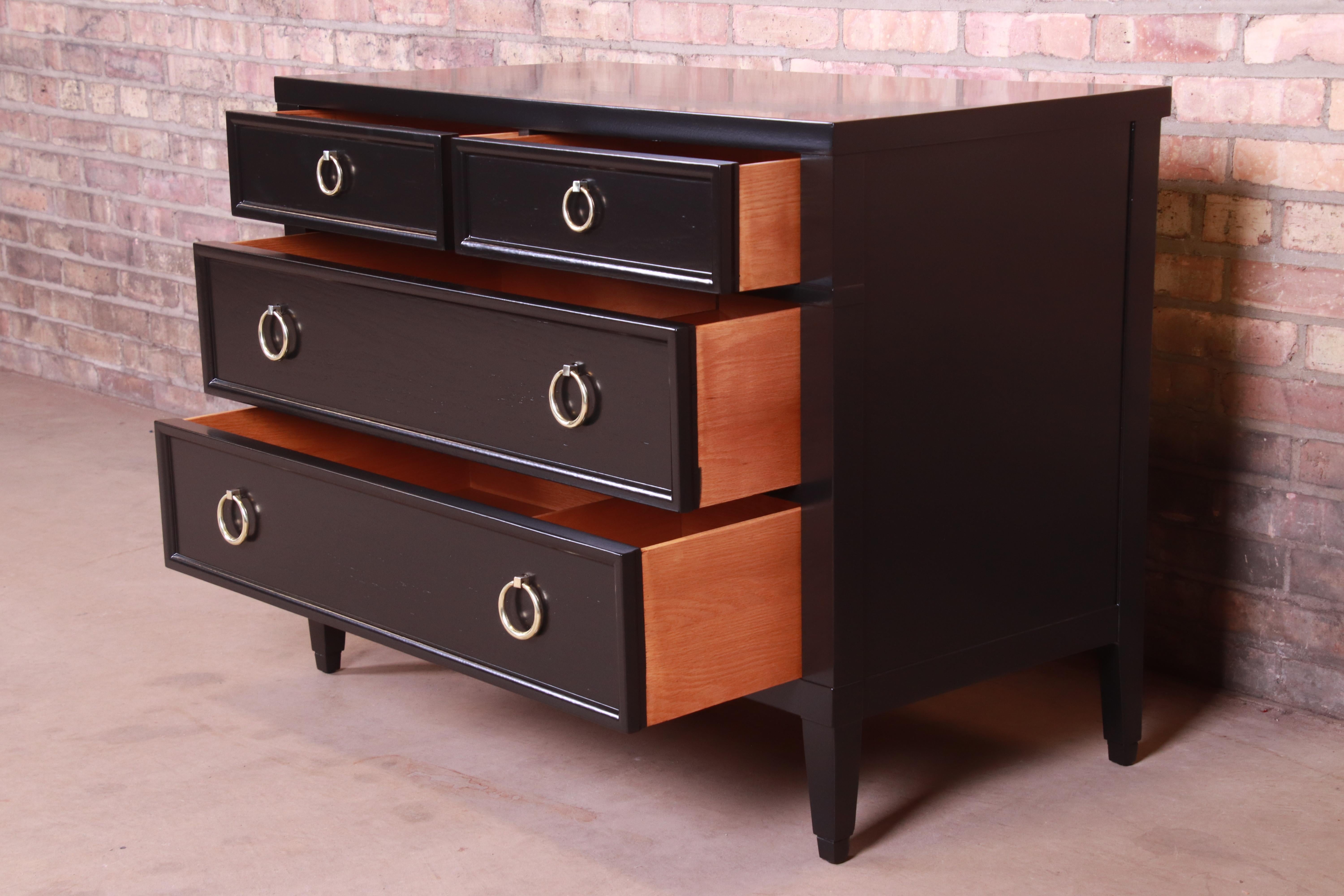 Baker Furniture French Regency Black Lacquered Chest of Drawers, Refinished 1