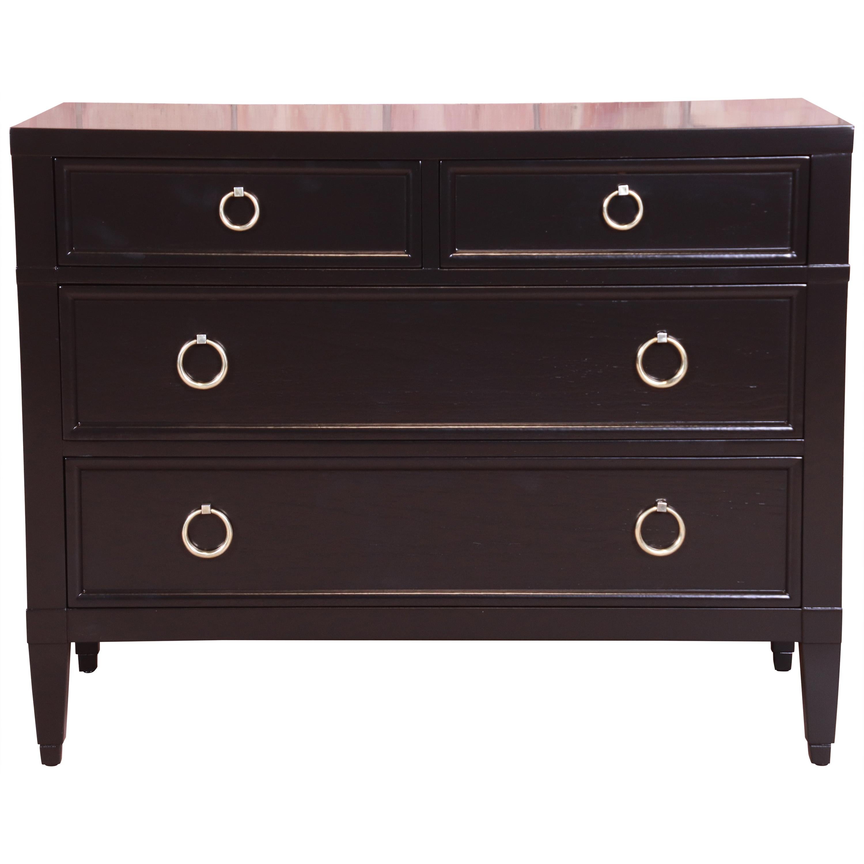 Baker Furniture French Regency Black Lacquered Chest of Drawers, Refinished