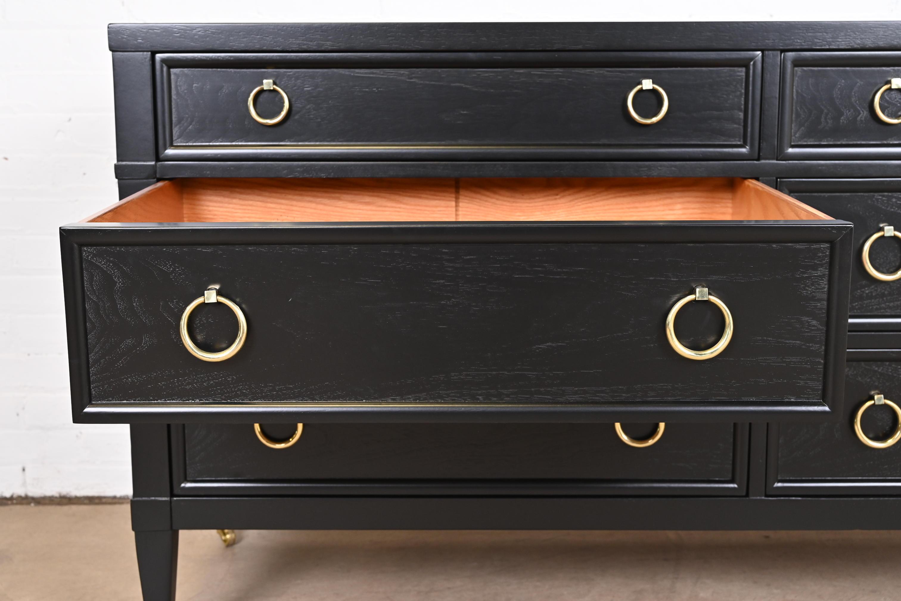 Baker Furniture French Regency Black Lacquered Dresser, Newly Refinished 4