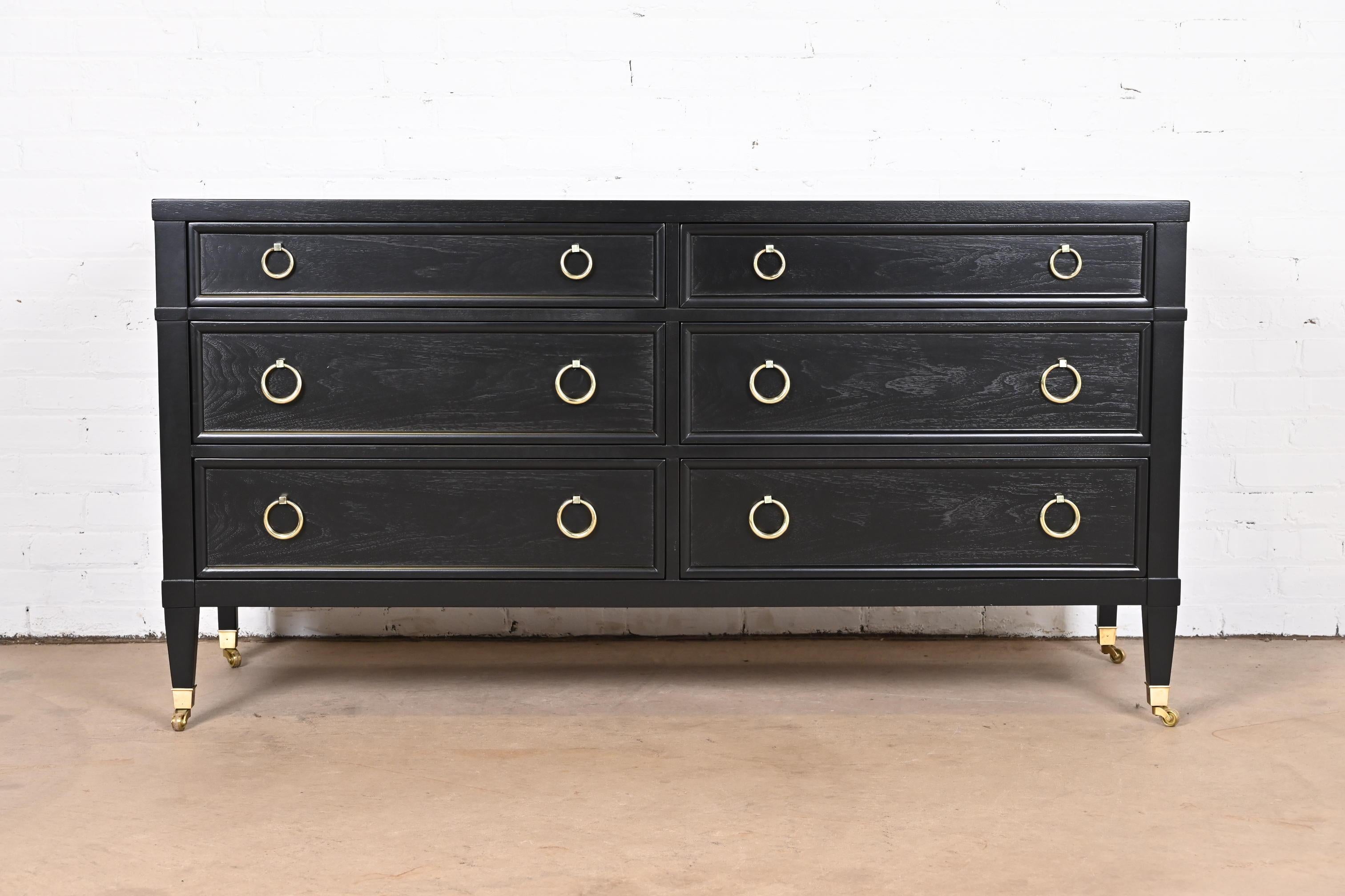 American Baker Furniture French Regency Black Lacquered Dresser, Newly Refinished