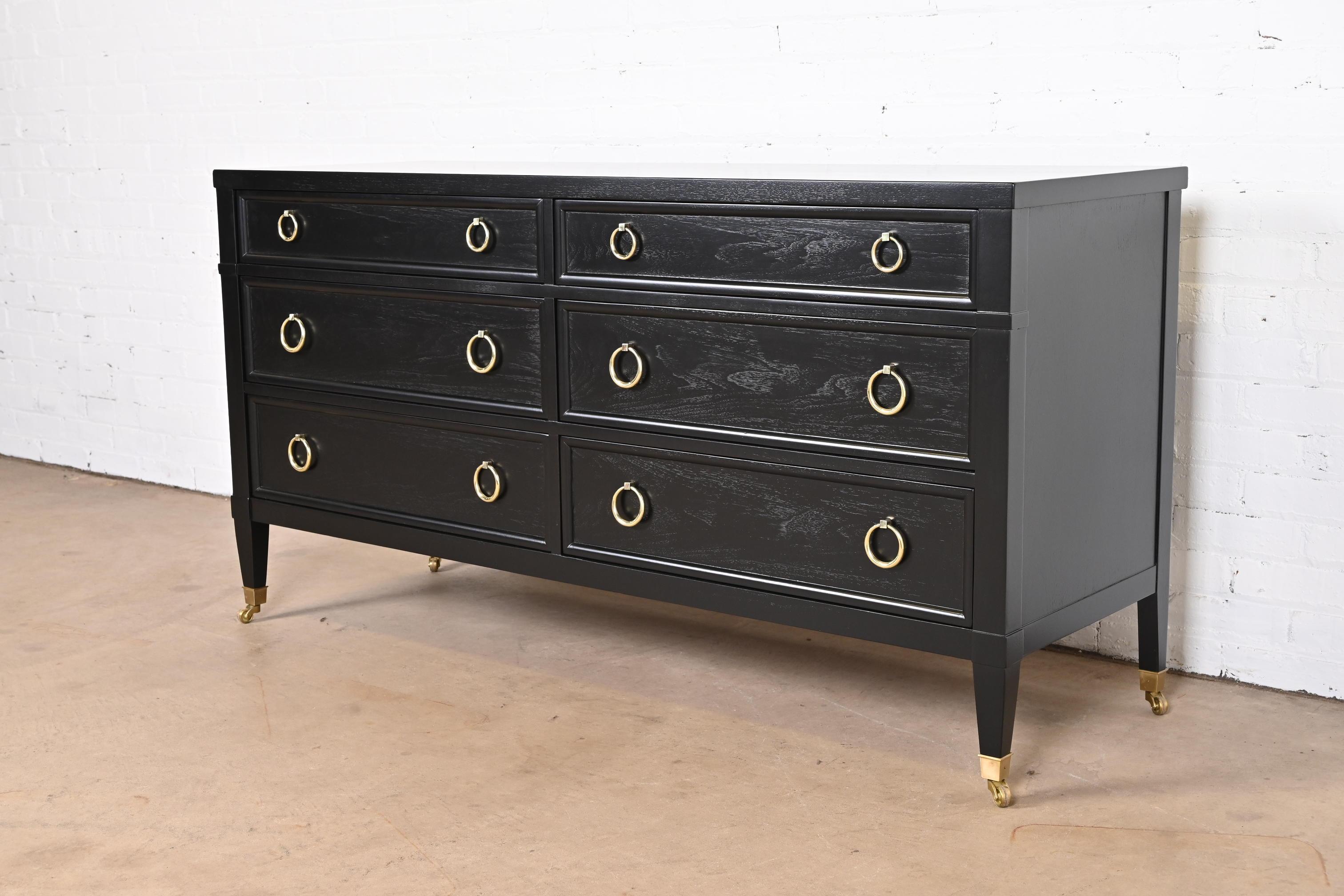 Baker Furniture French Regency Black Lacquered Dresser, Newly Refinished In Good Condition In South Bend, IN