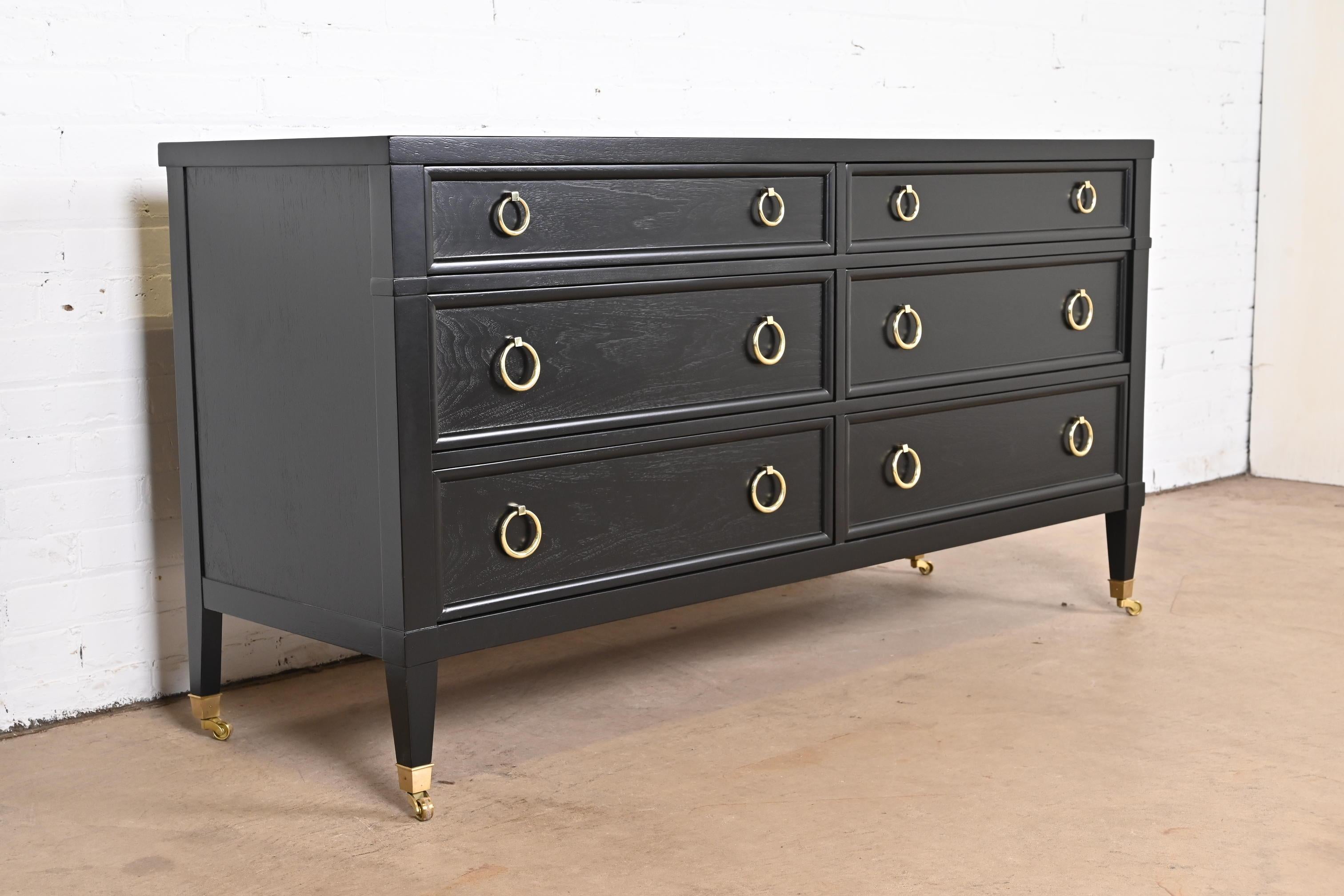 Brass Baker Furniture French Regency Black Lacquered Dresser, Newly Refinished