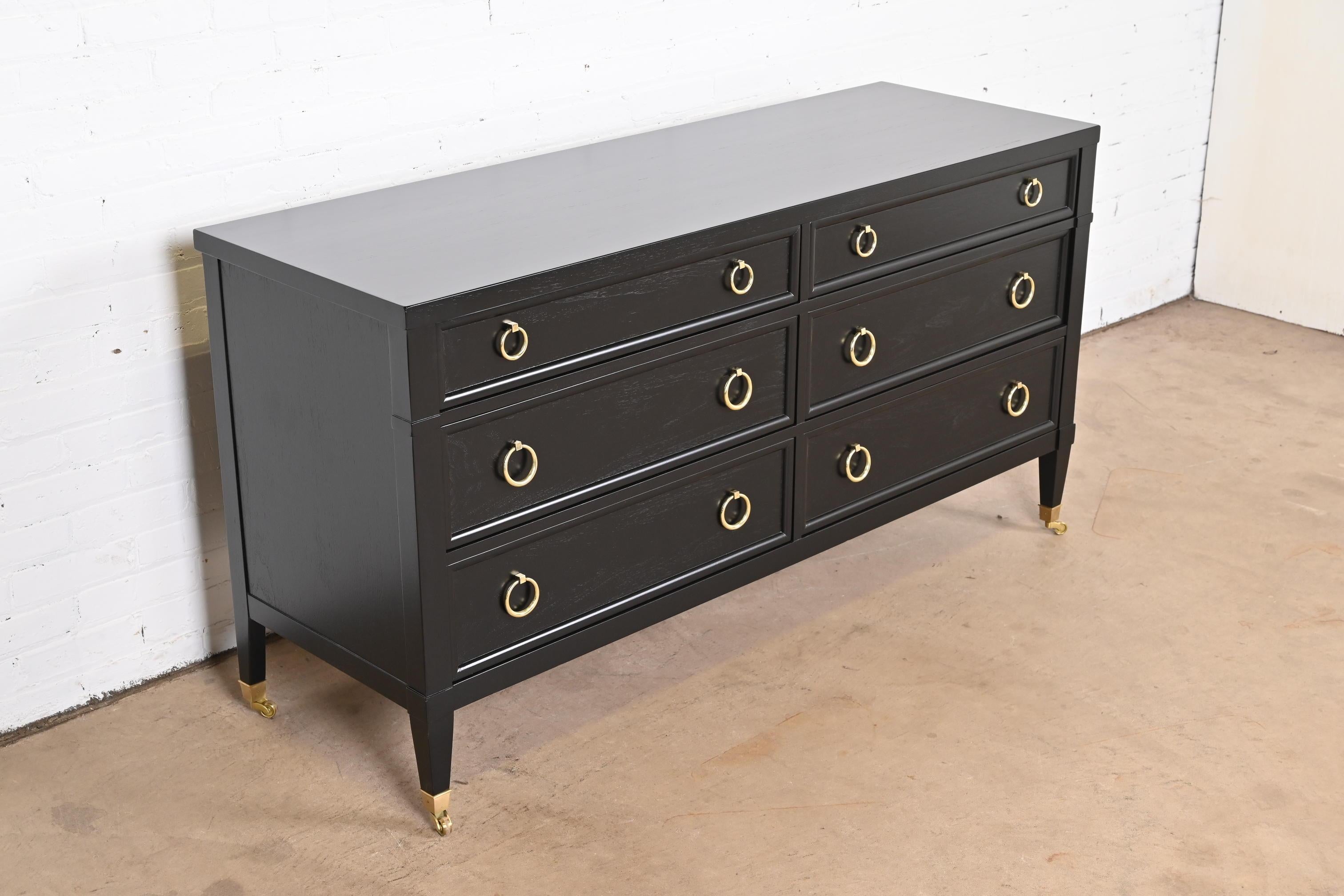 Baker Furniture French Regency Black Lacquered Dresser, Newly Refinished 1