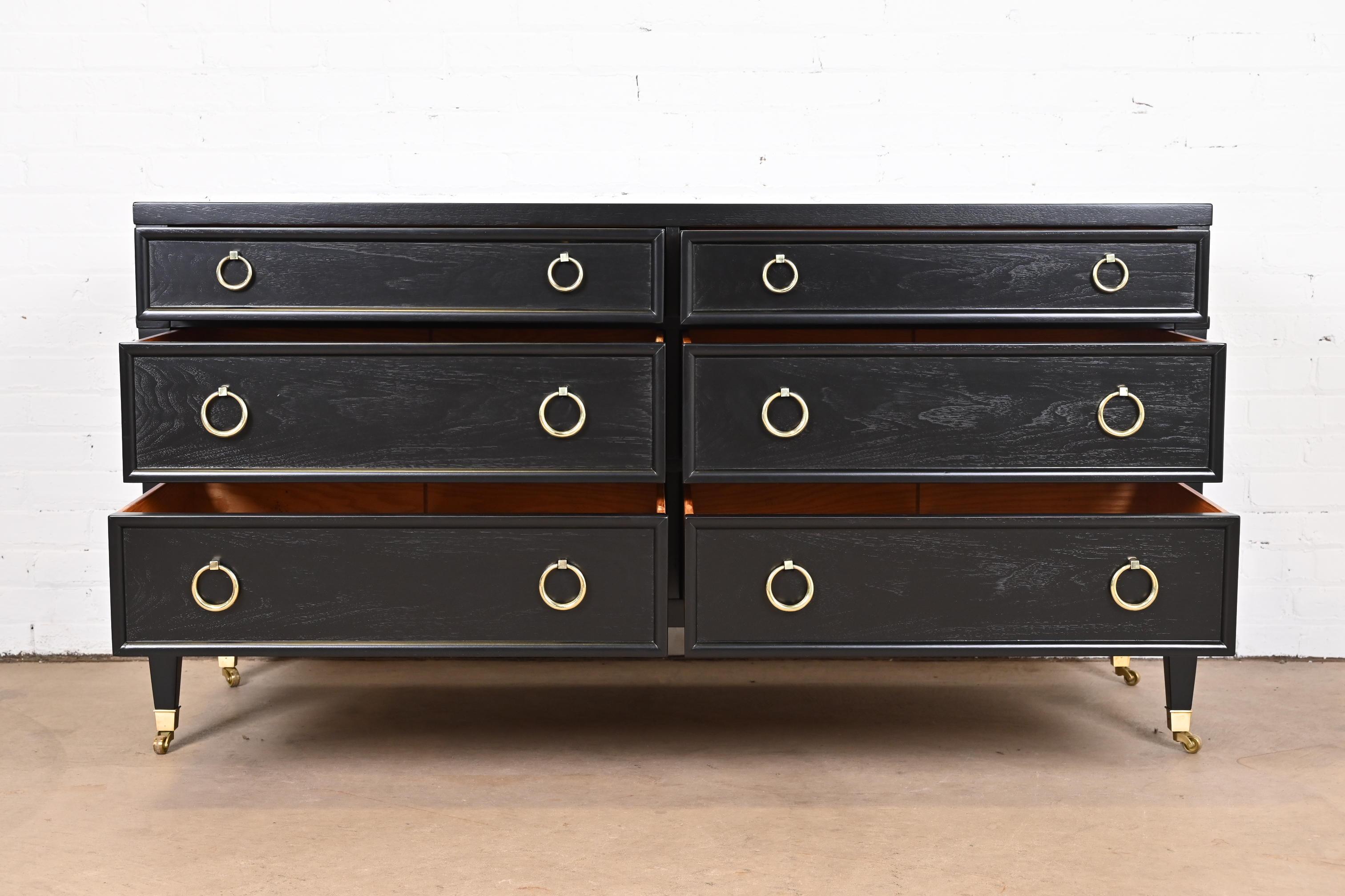 Baker Furniture French Regency Black Lacquered Dresser, Newly Refinished 2