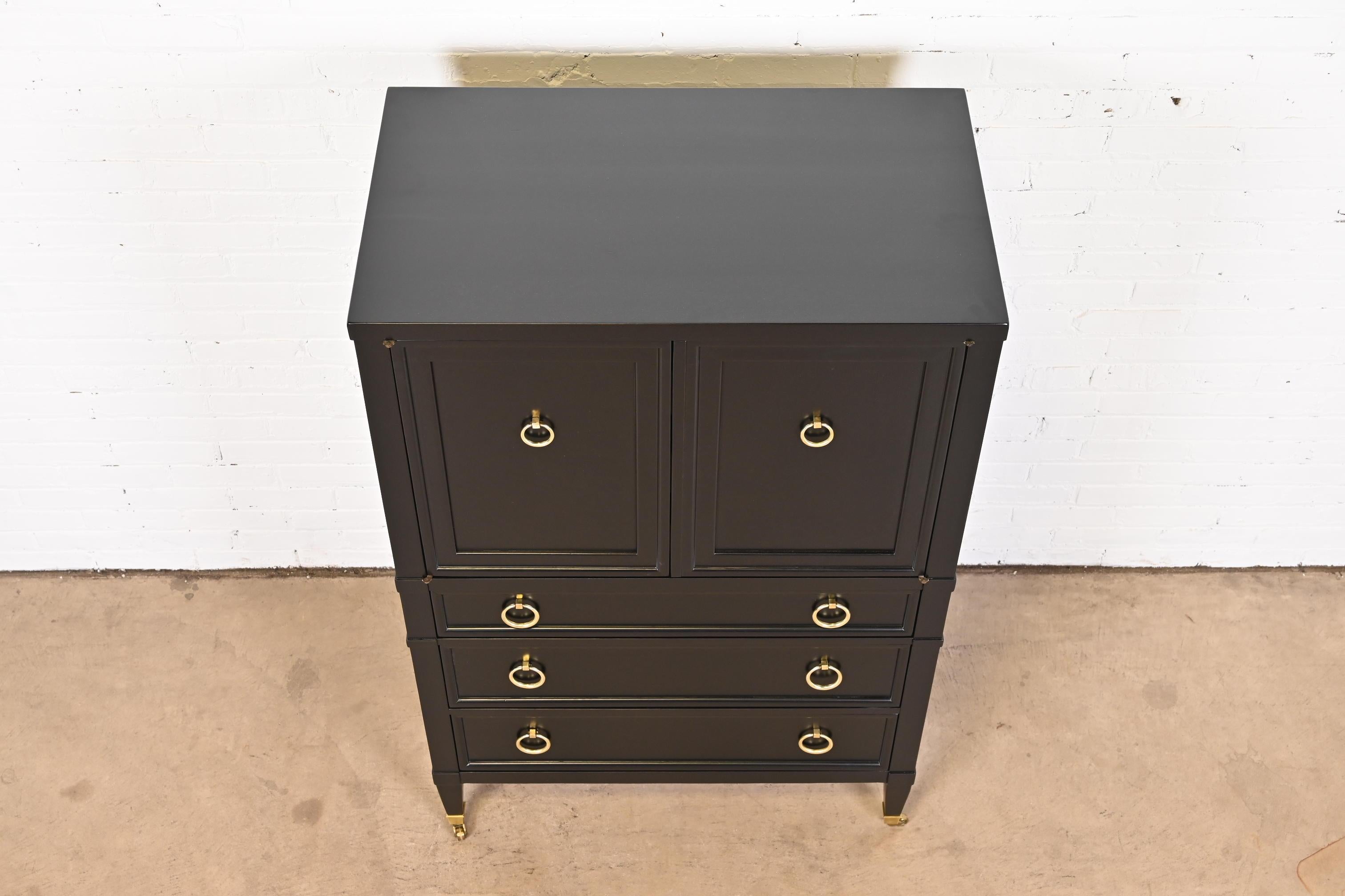 Baker Furniture French Regency Black Lacquered Gentleman's Chest, Refinished 10