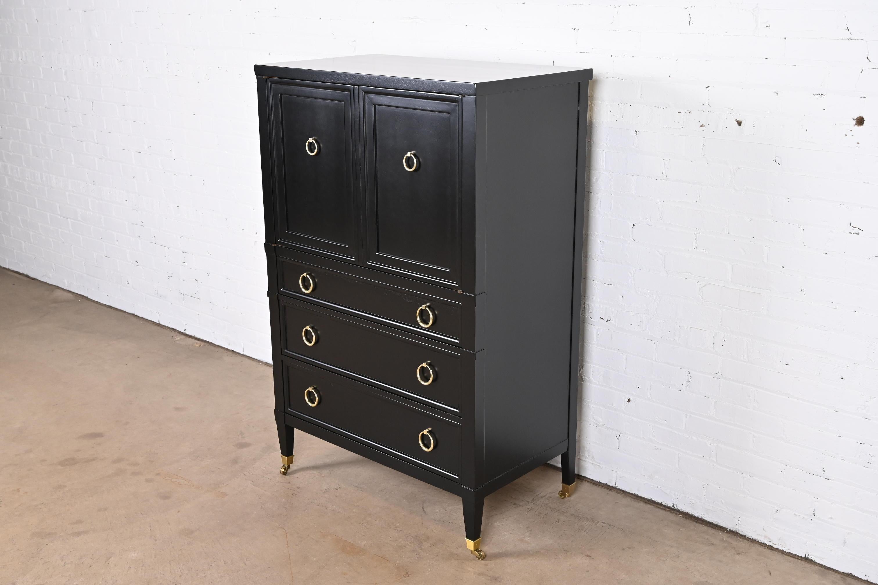 American Baker Furniture French Regency Black Lacquered Gentleman's Chest, Refinished