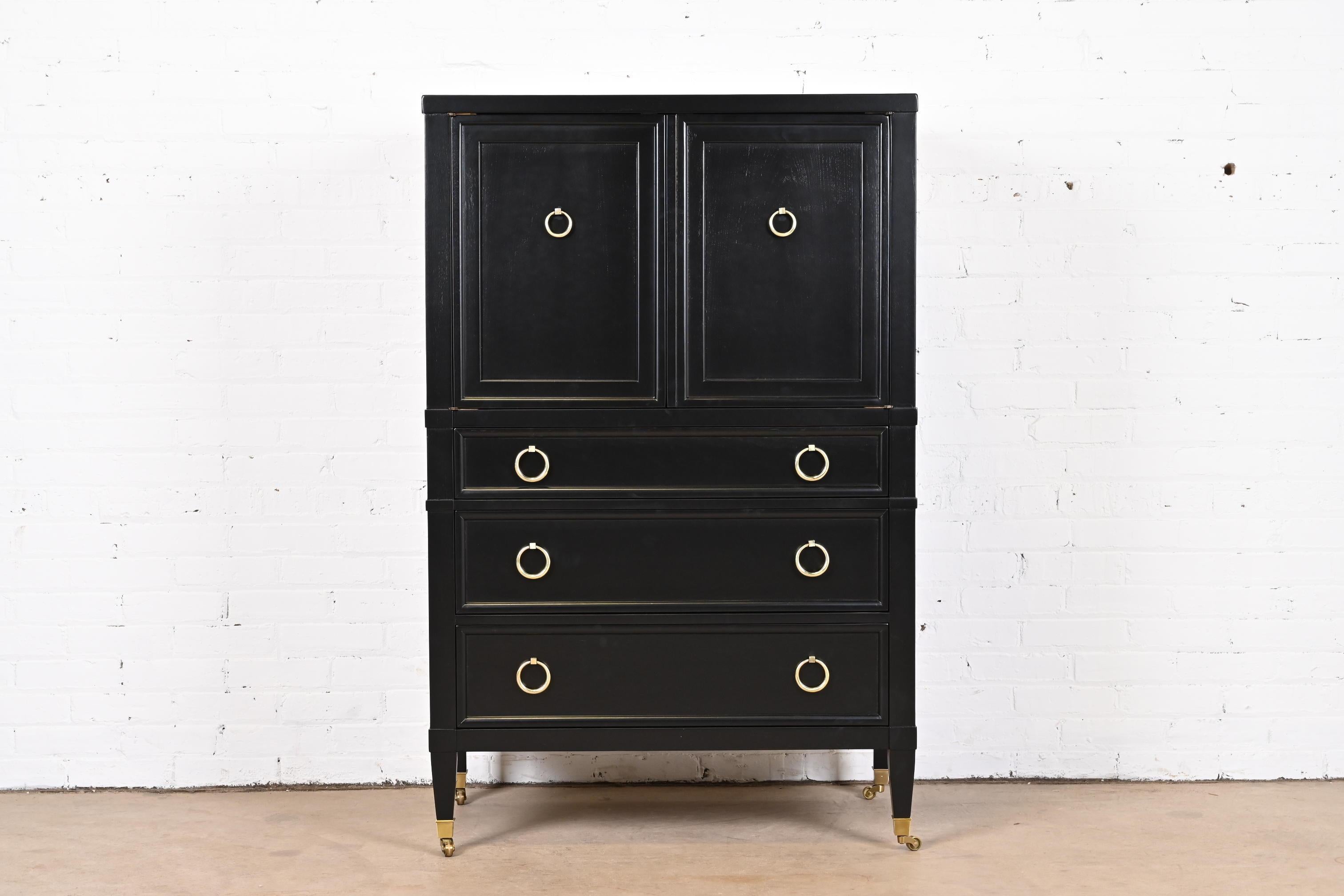 Baker Furniture French Regency Black Lacquered Gentleman's Chest, Refinished In Good Condition In South Bend, IN
