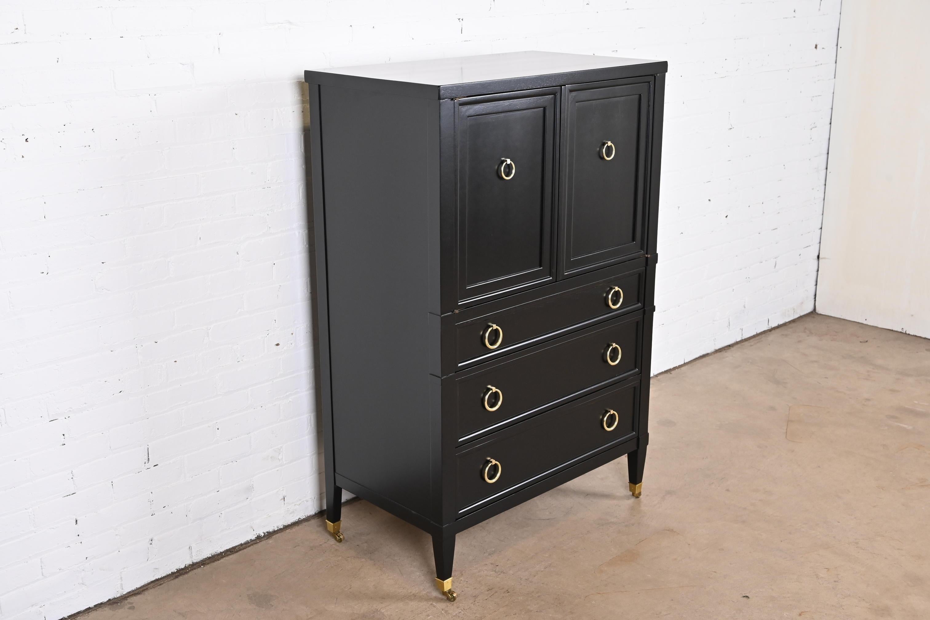 Mid-20th Century Baker Furniture French Regency Black Lacquered Gentleman's Chest, Refinished