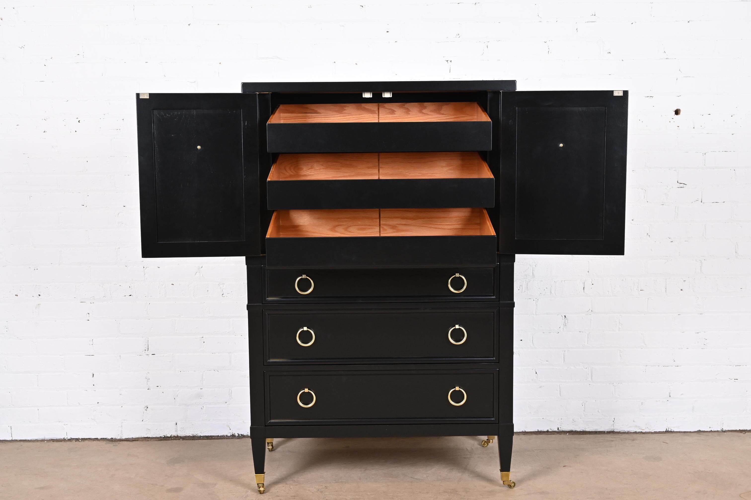 Baker Furniture French Regency Black Lacquered Gentleman's Chest, Refinished 1