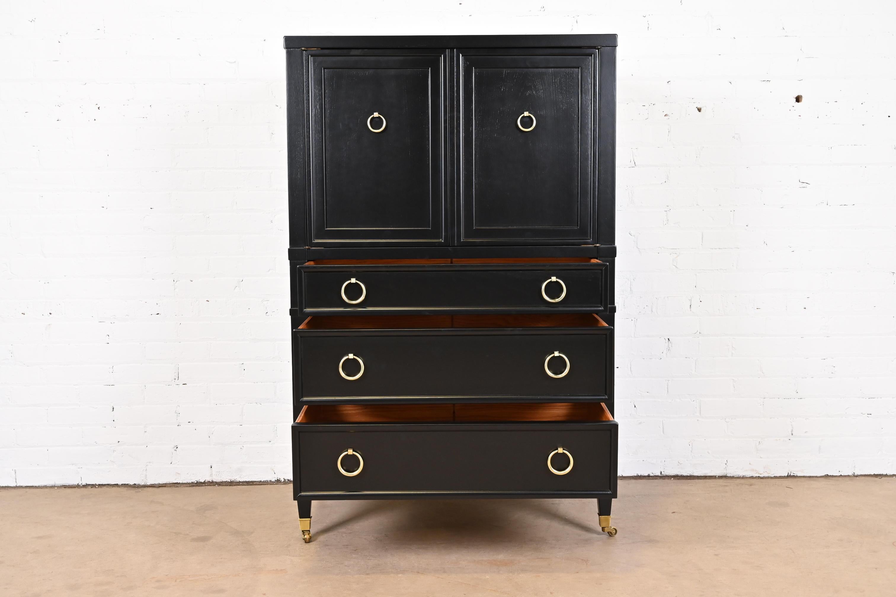 Baker Furniture French Regency Black Lacquered Gentleman's Chest, Refinished 3