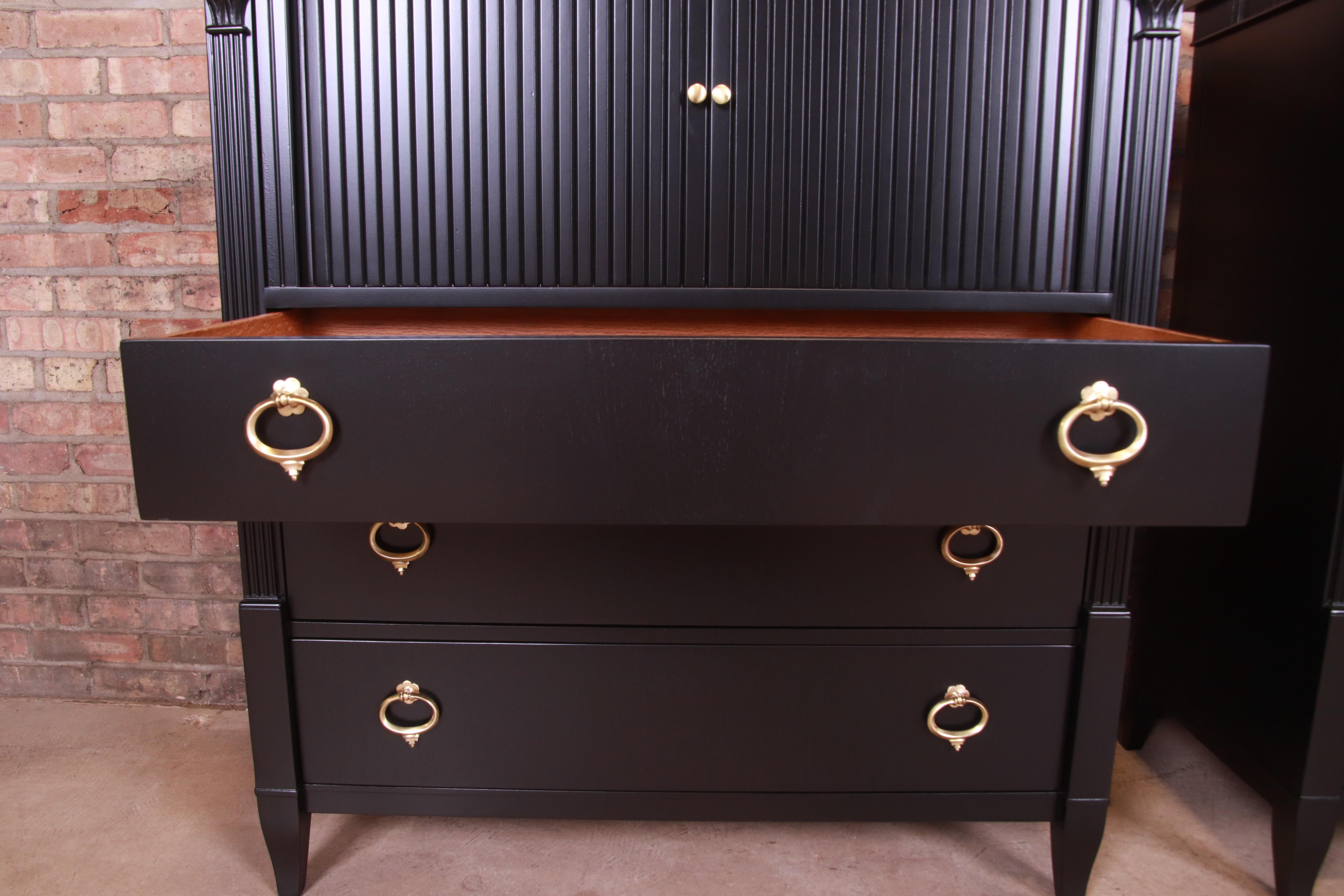 Baker Furniture French Regency Black Lacquered Gentleman's Chests, Pair 3
