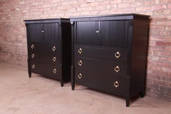 Baker Furniture French Regency Black Lacquered Gentleman's Chests, Pair