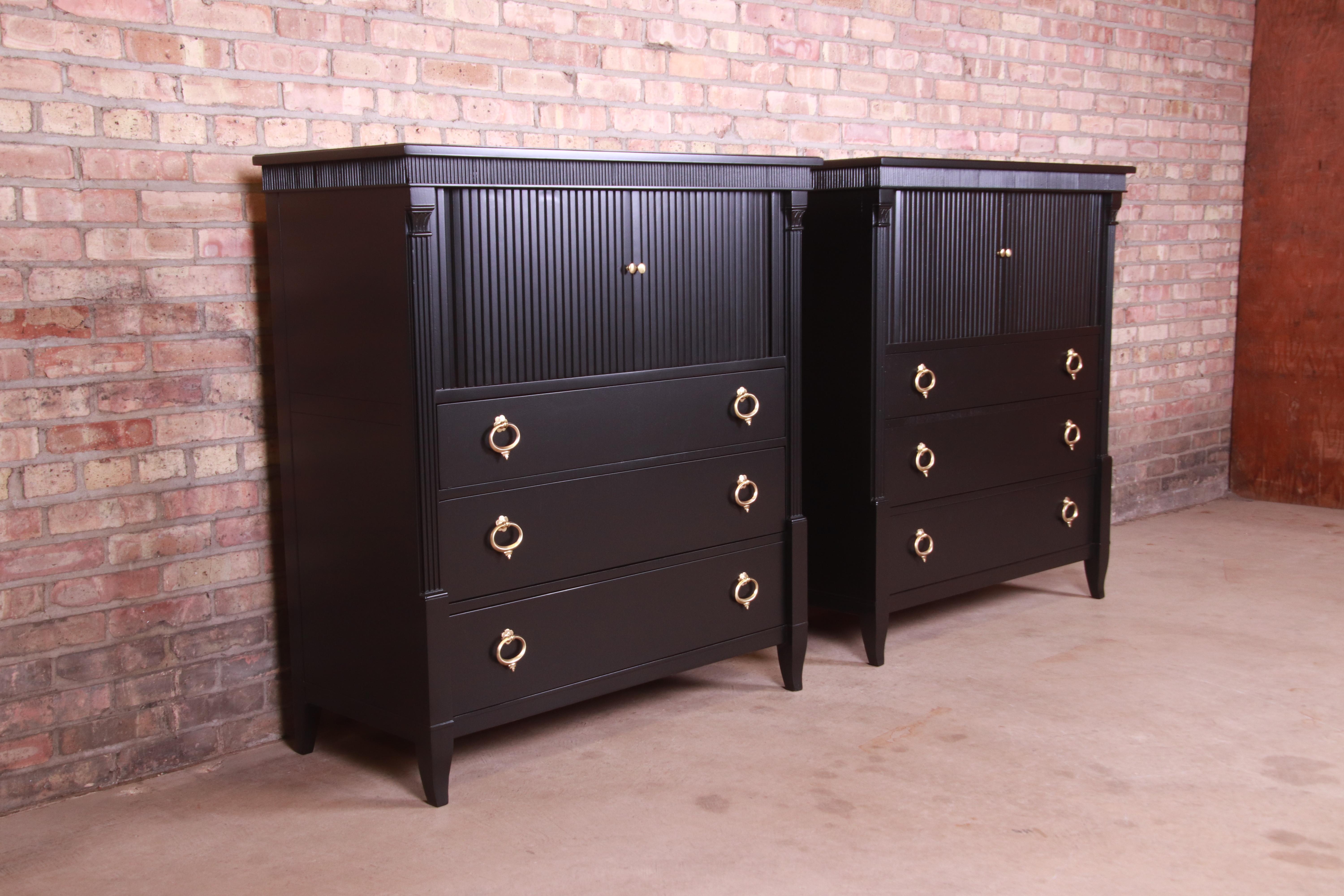 Mid-20th Century Baker Furniture French Regency Black Lacquered Gentleman's Chests, Pair
