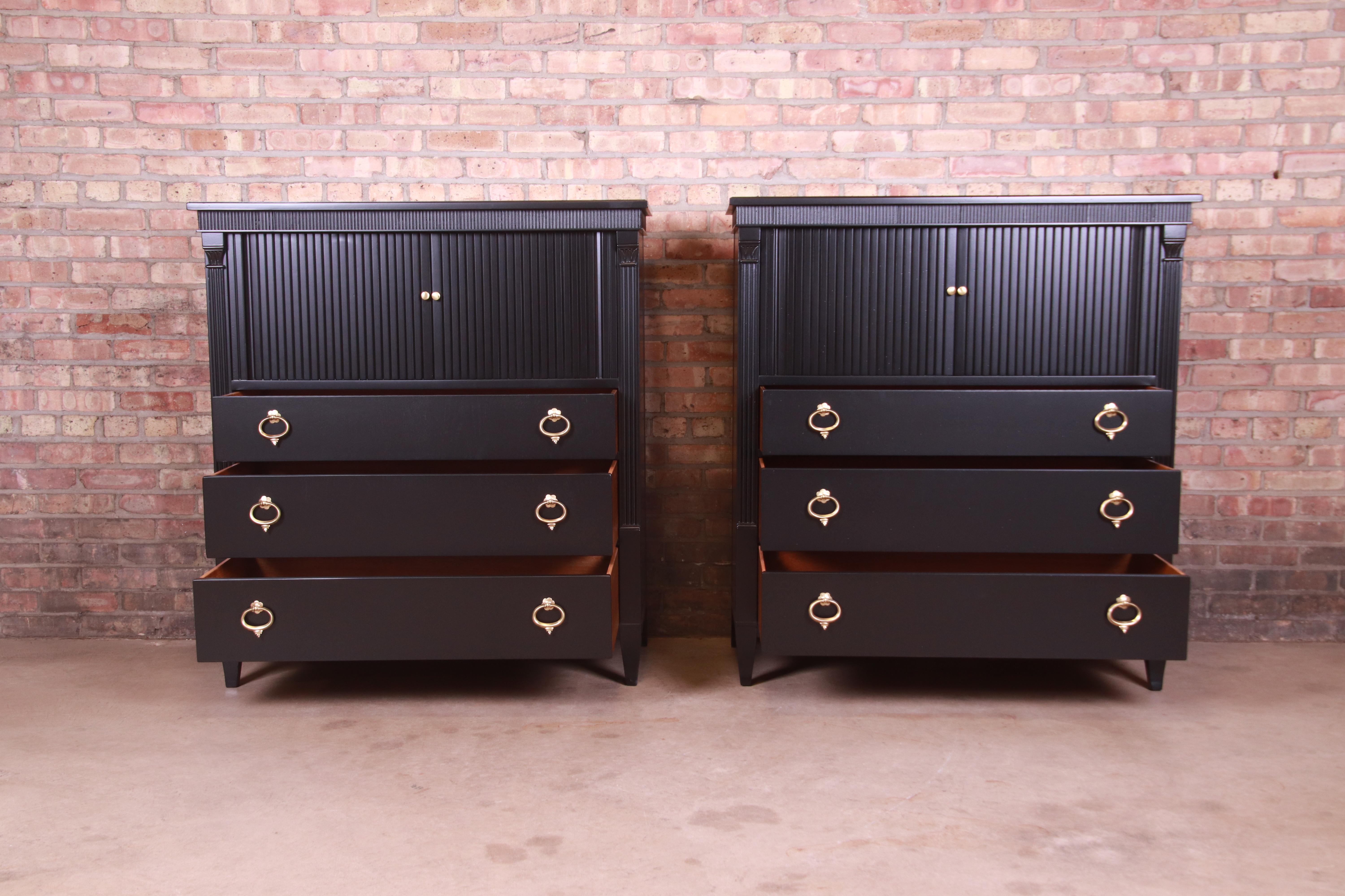 Baker Furniture French Regency Black Lacquered Gentleman's Chests, Pair 1