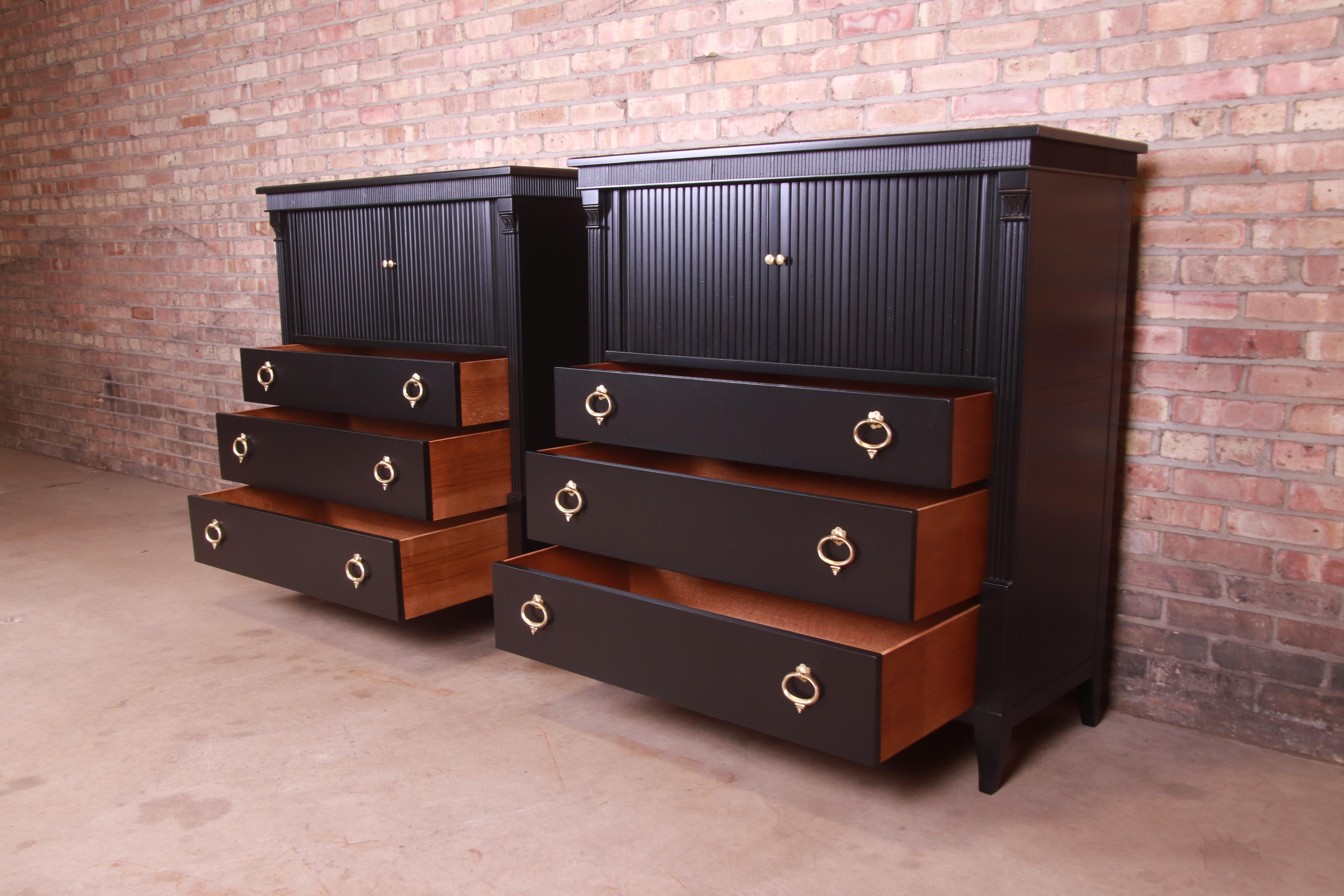 Baker Furniture French Regency Black Lacquered Gentleman's Chests, Pair 2