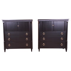 Baker Furniture French Regency Black Lacquered Gentleman's Chests, Pair