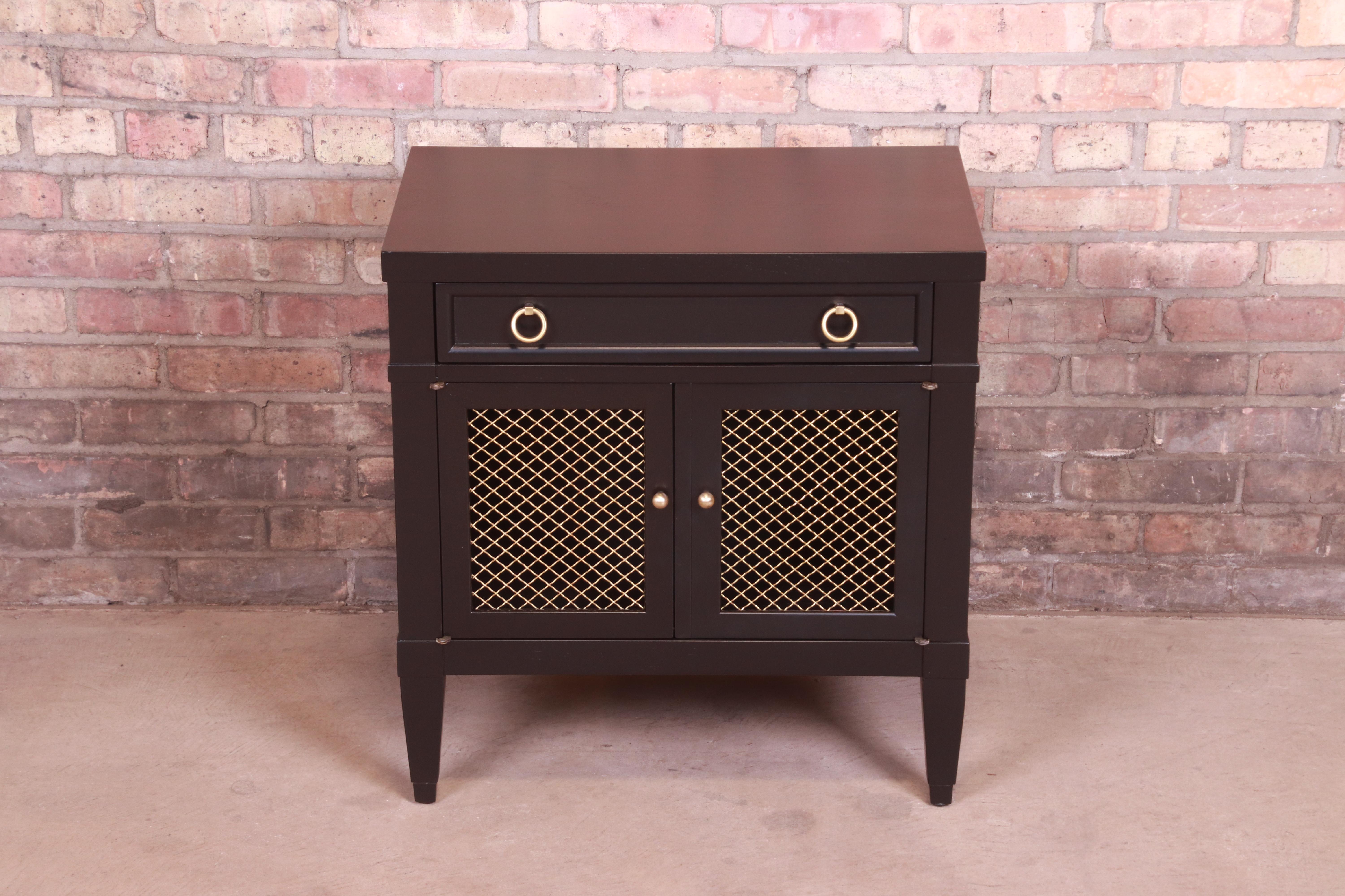 Mid-Century Modern Baker Furniture French Regency Black Lacquered Nightstand, Newly Refinished