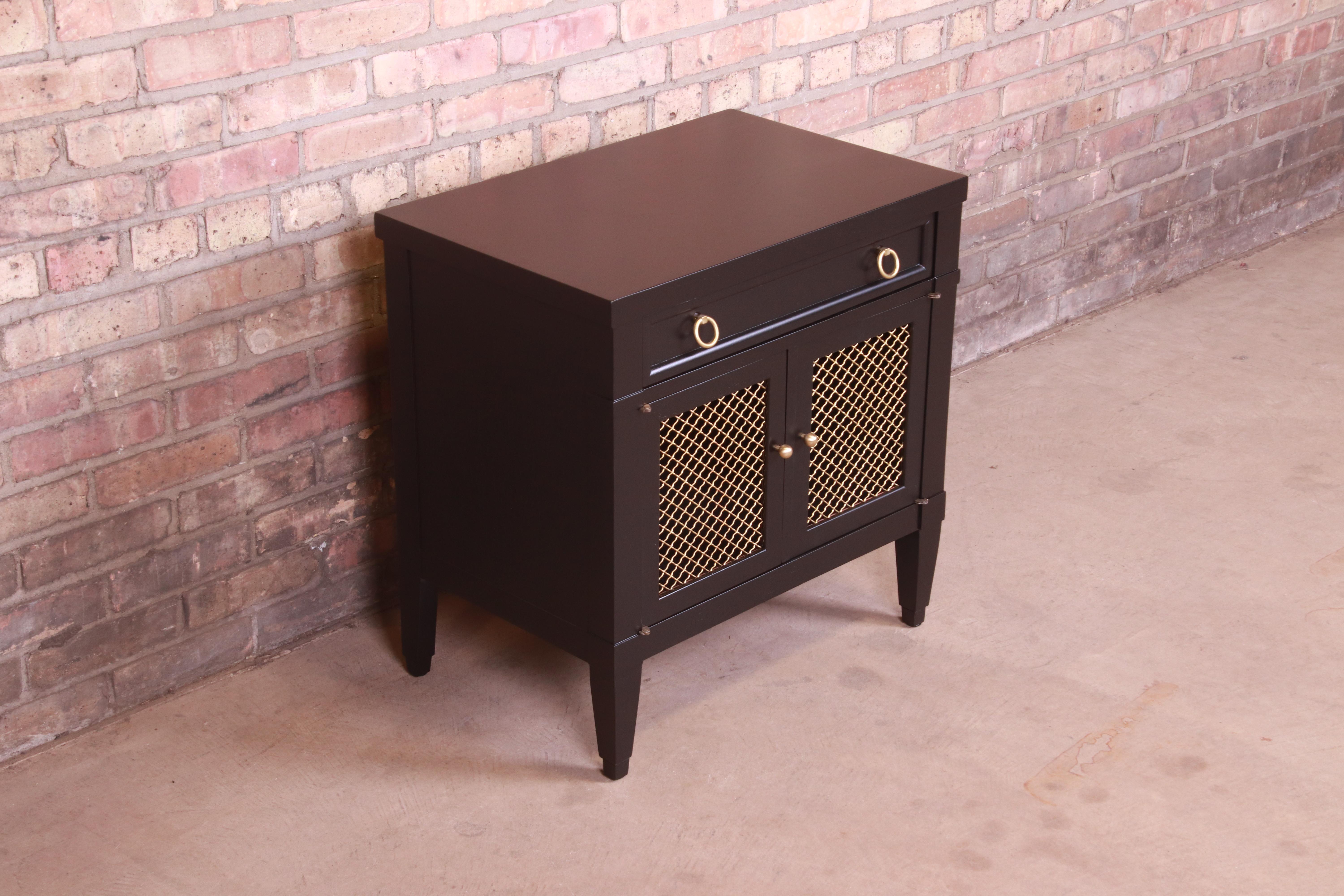 Baker Furniture French Regency Black Lacquered Nightstand, Newly Refinished In Good Condition In South Bend, IN