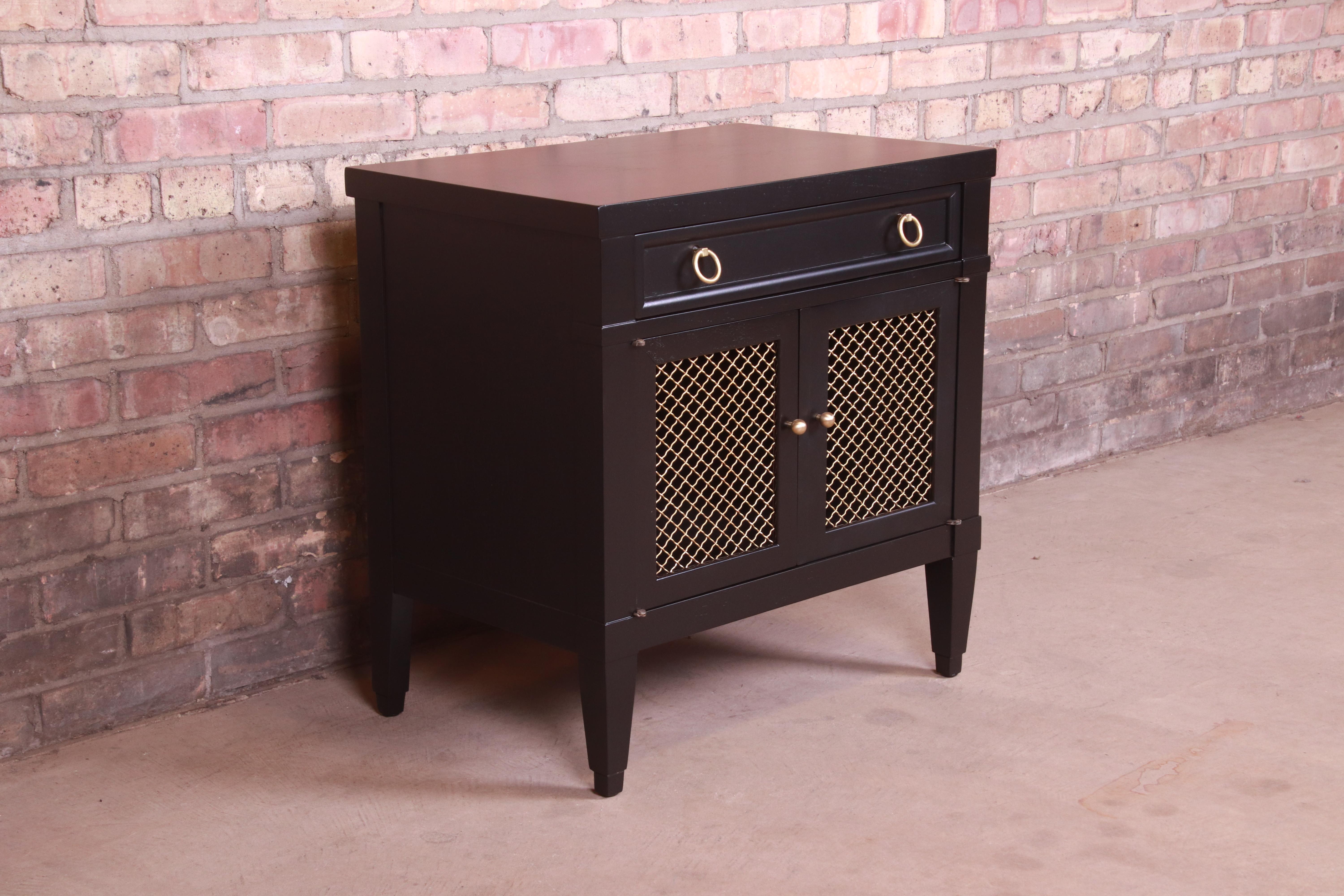 Mid-20th Century Baker Furniture French Regency Black Lacquered Nightstand, Newly Refinished