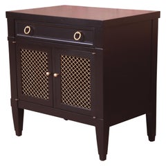 Baker Furniture French Regency Black Lacquered Nightstand, Newly Refinished