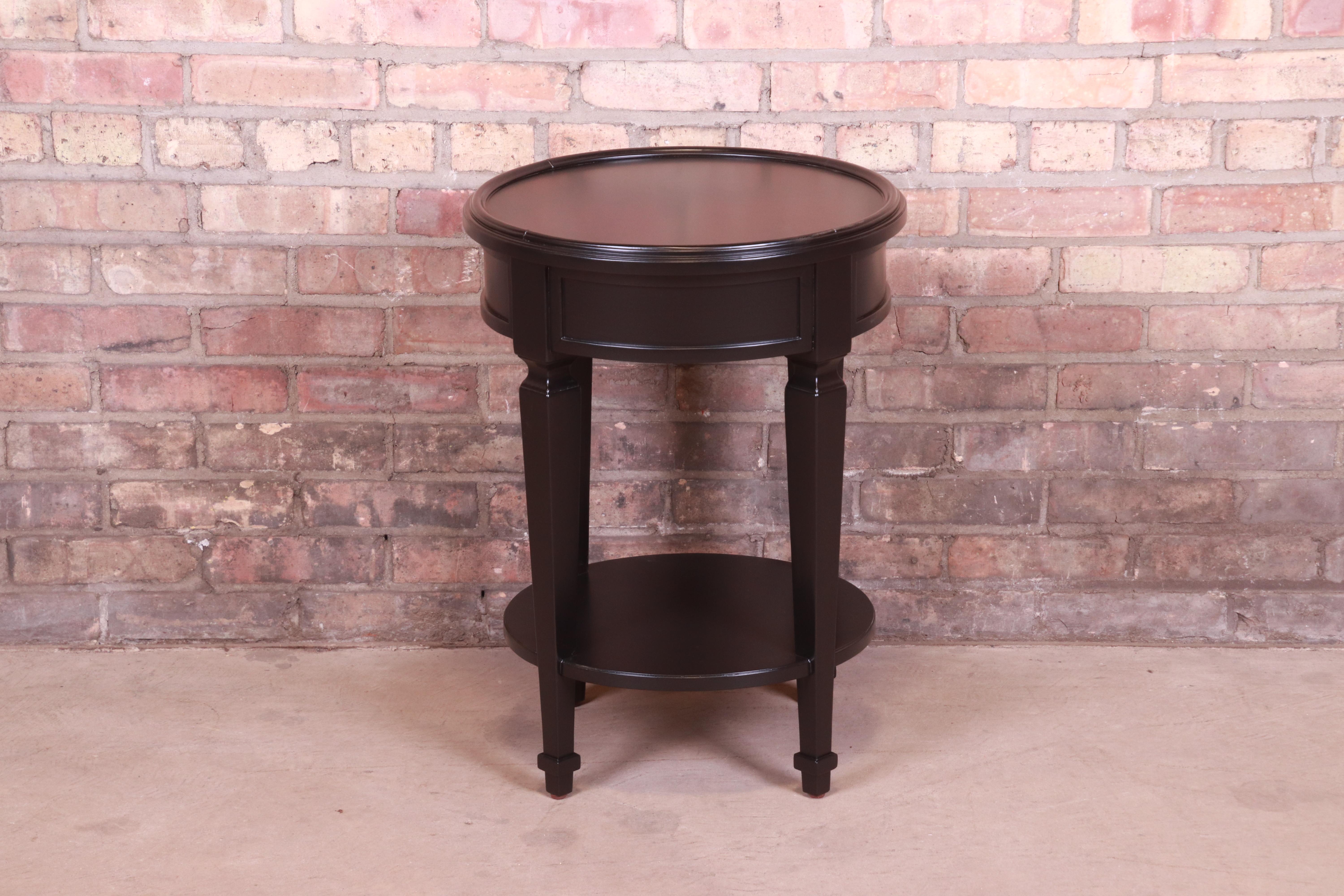 American Baker Furniture French Regency Black Lacquered Tea Table, Newly Refinished For Sale