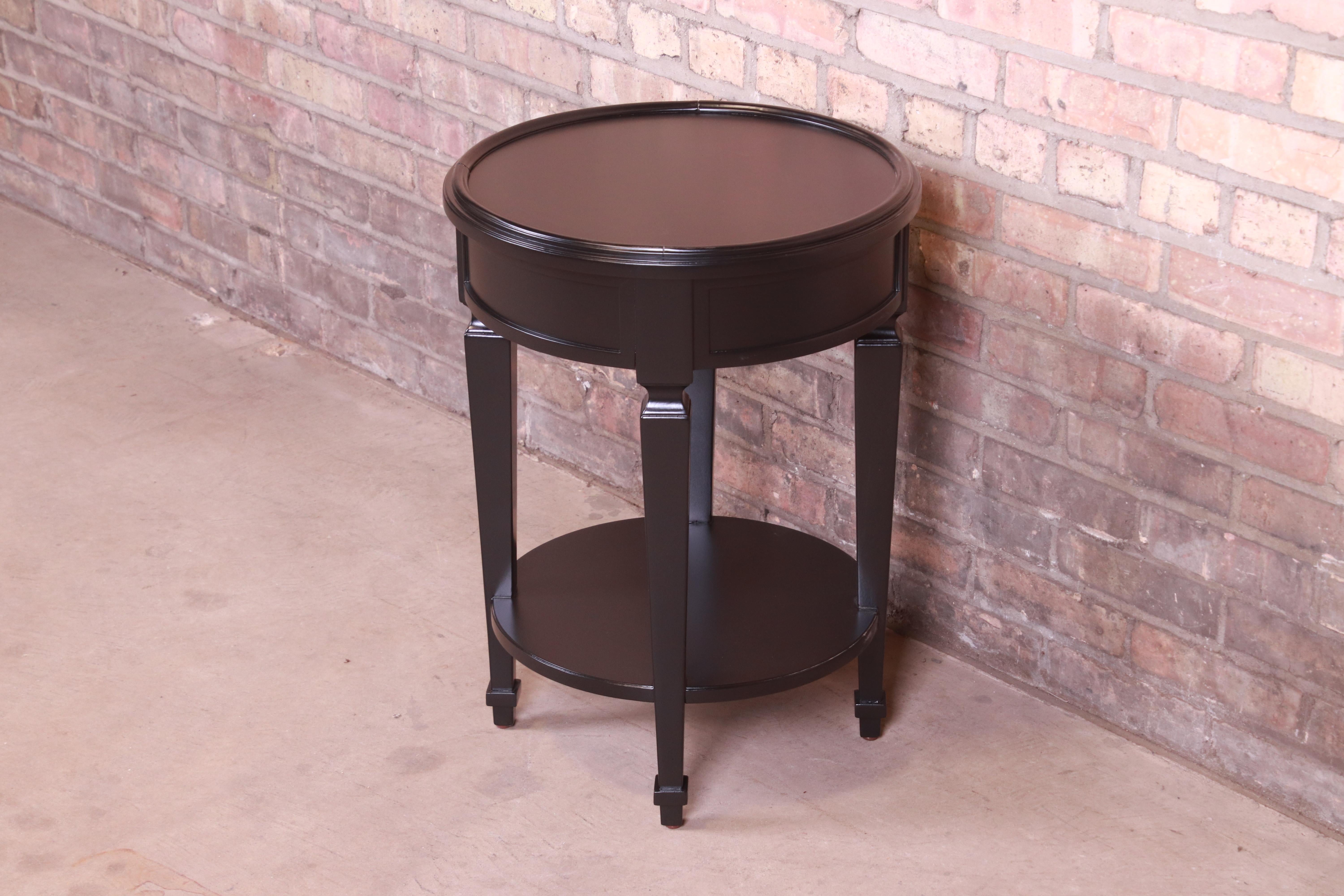 Baker Furniture French Regency Black Lacquered Tea Table, Newly Refinished In Good Condition For Sale In South Bend, IN