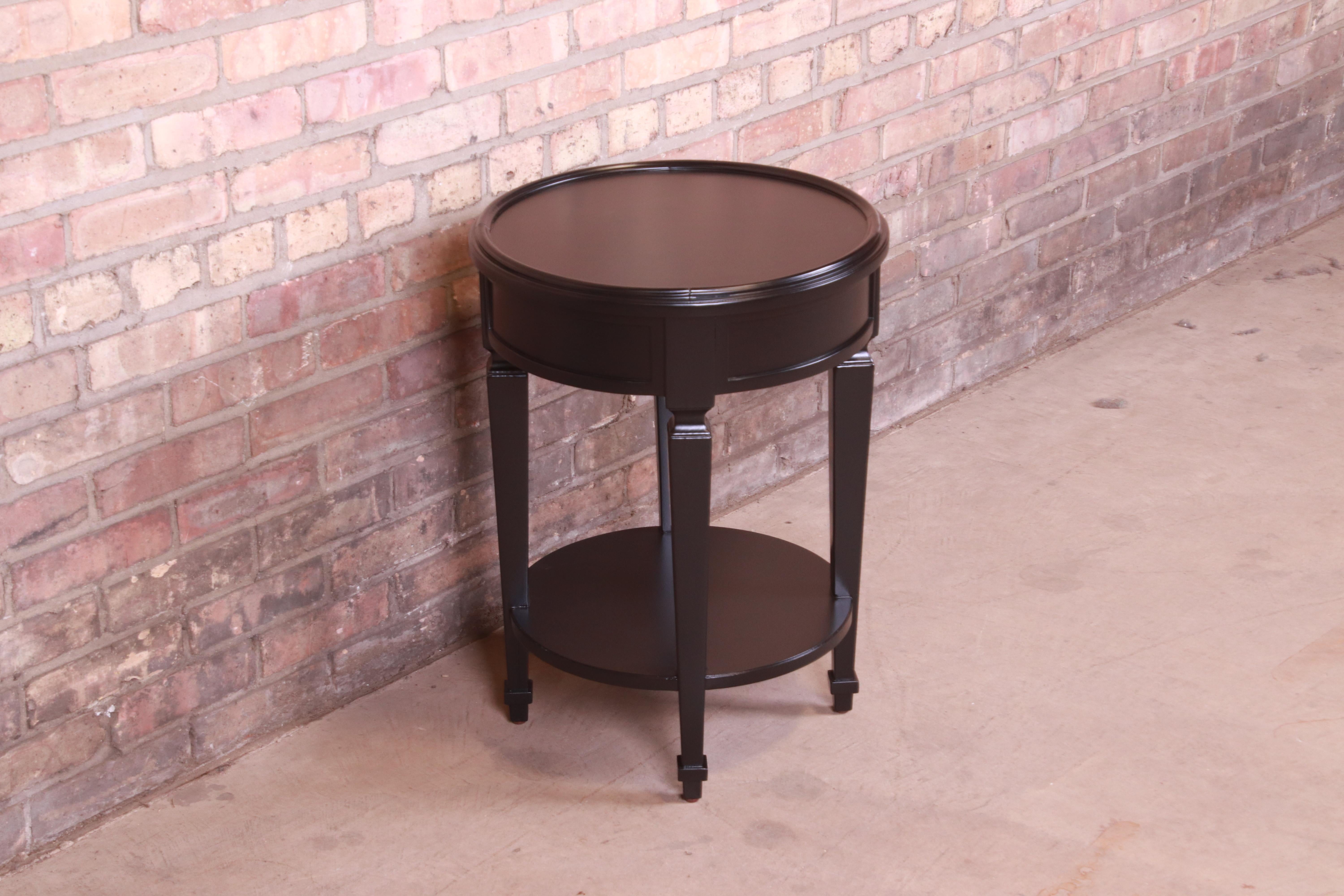 20th Century Baker Furniture French Regency Black Lacquered Tea Table, Newly Refinished For Sale