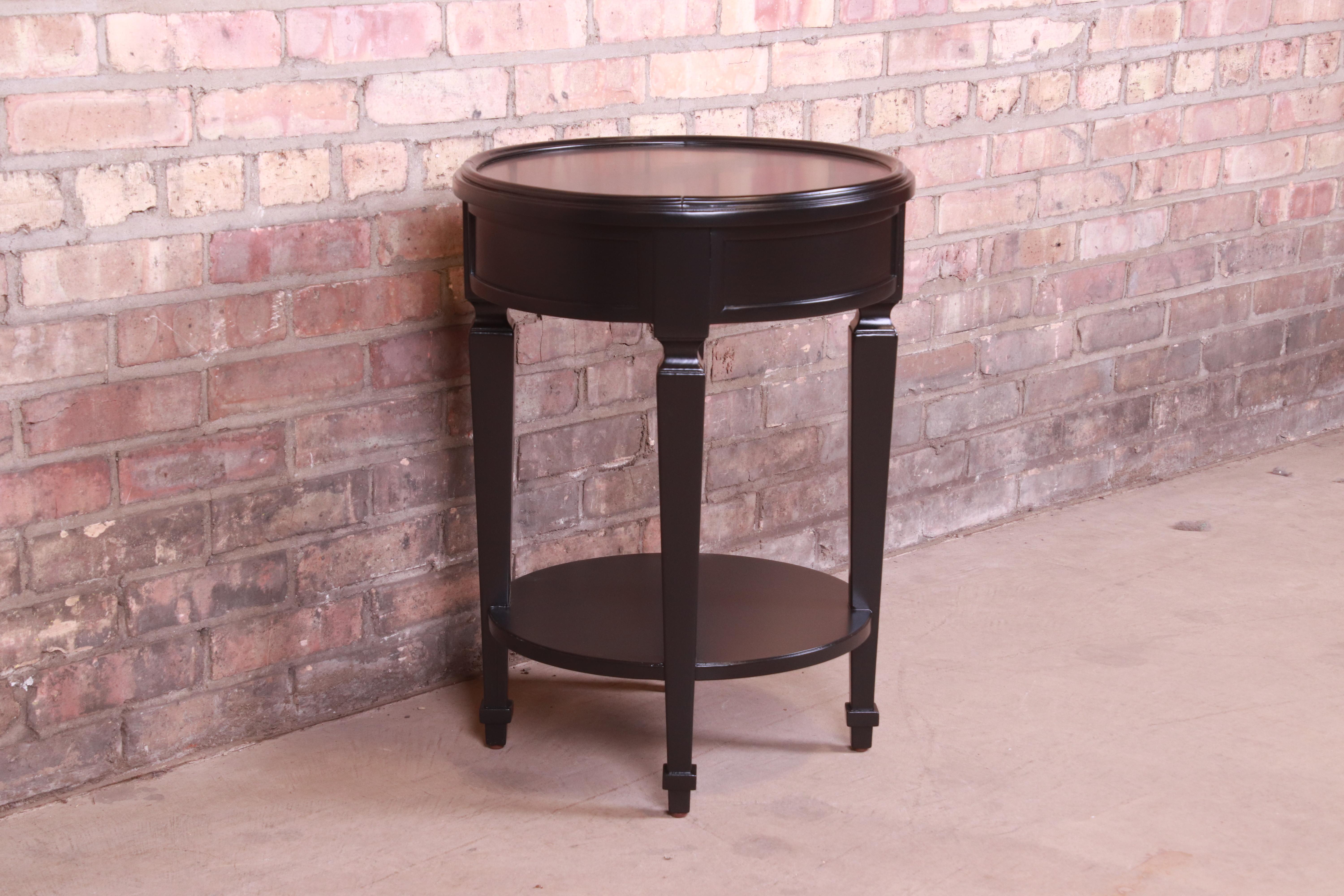 Mahogany Baker Furniture French Regency Black Lacquered Tea Table, Newly Refinished For Sale