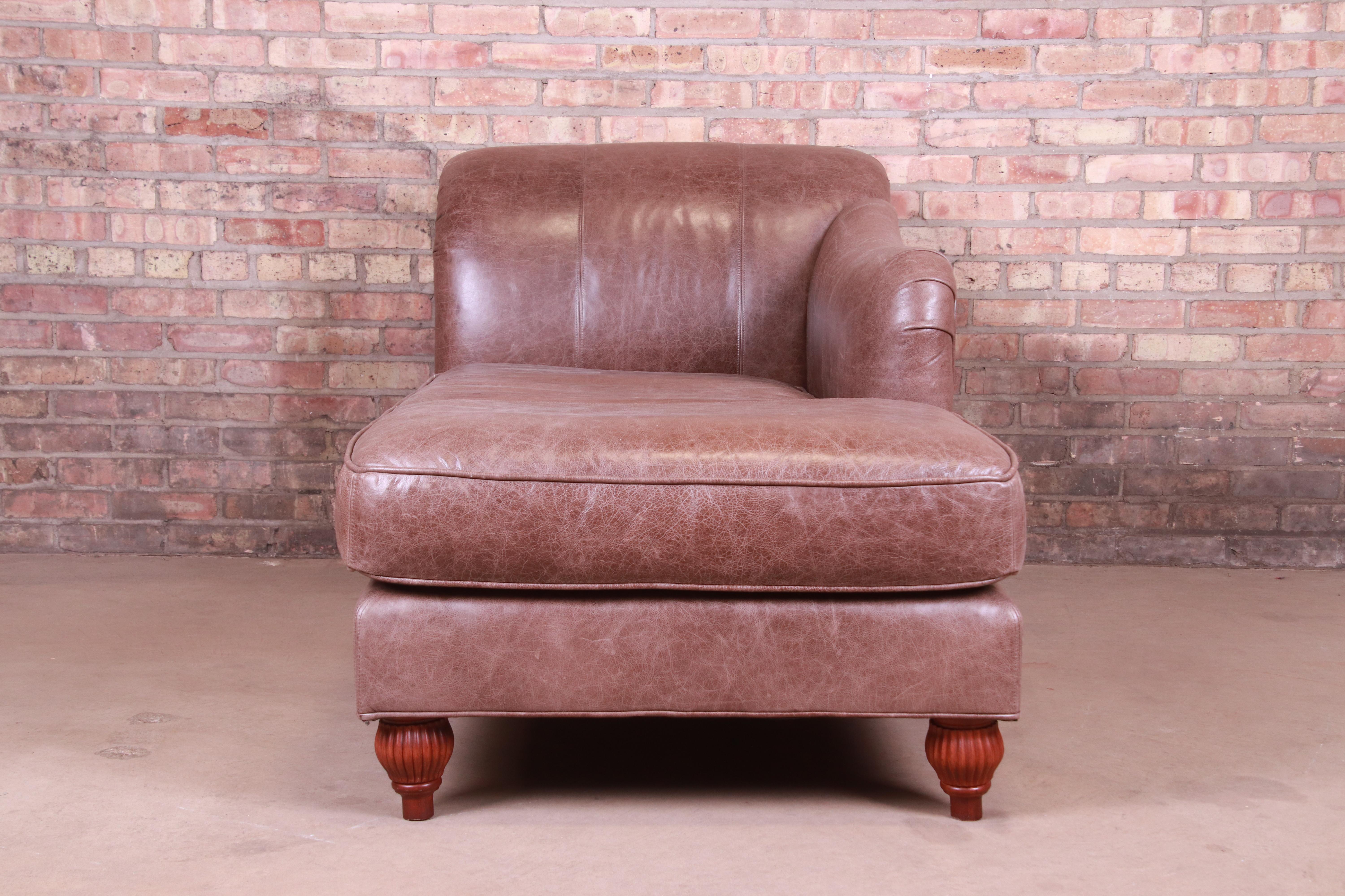 Baker Furniture French Regency Brown Leather Chaise Lounge 6