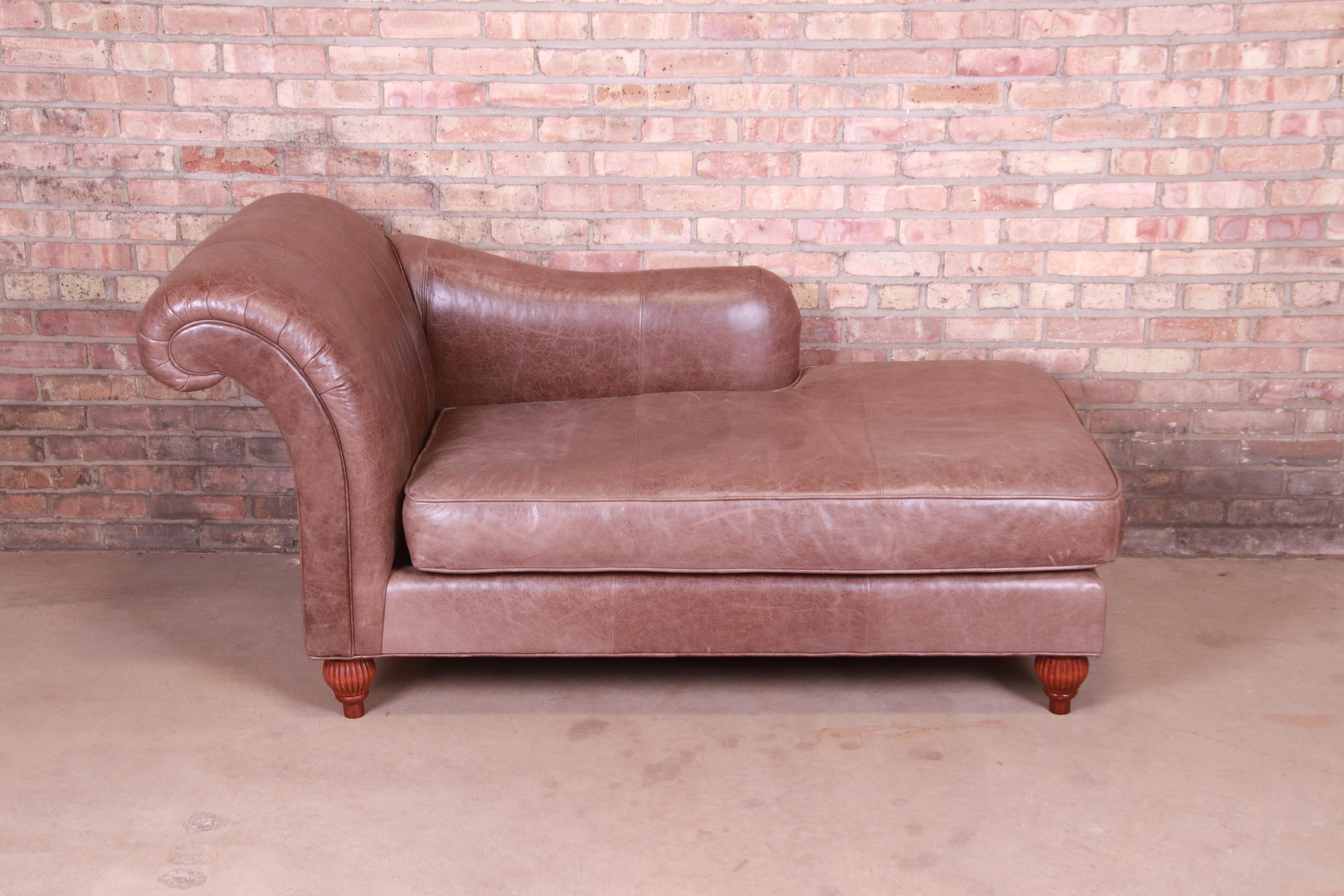 American Baker Furniture French Regency Brown Leather Chaise Lounge