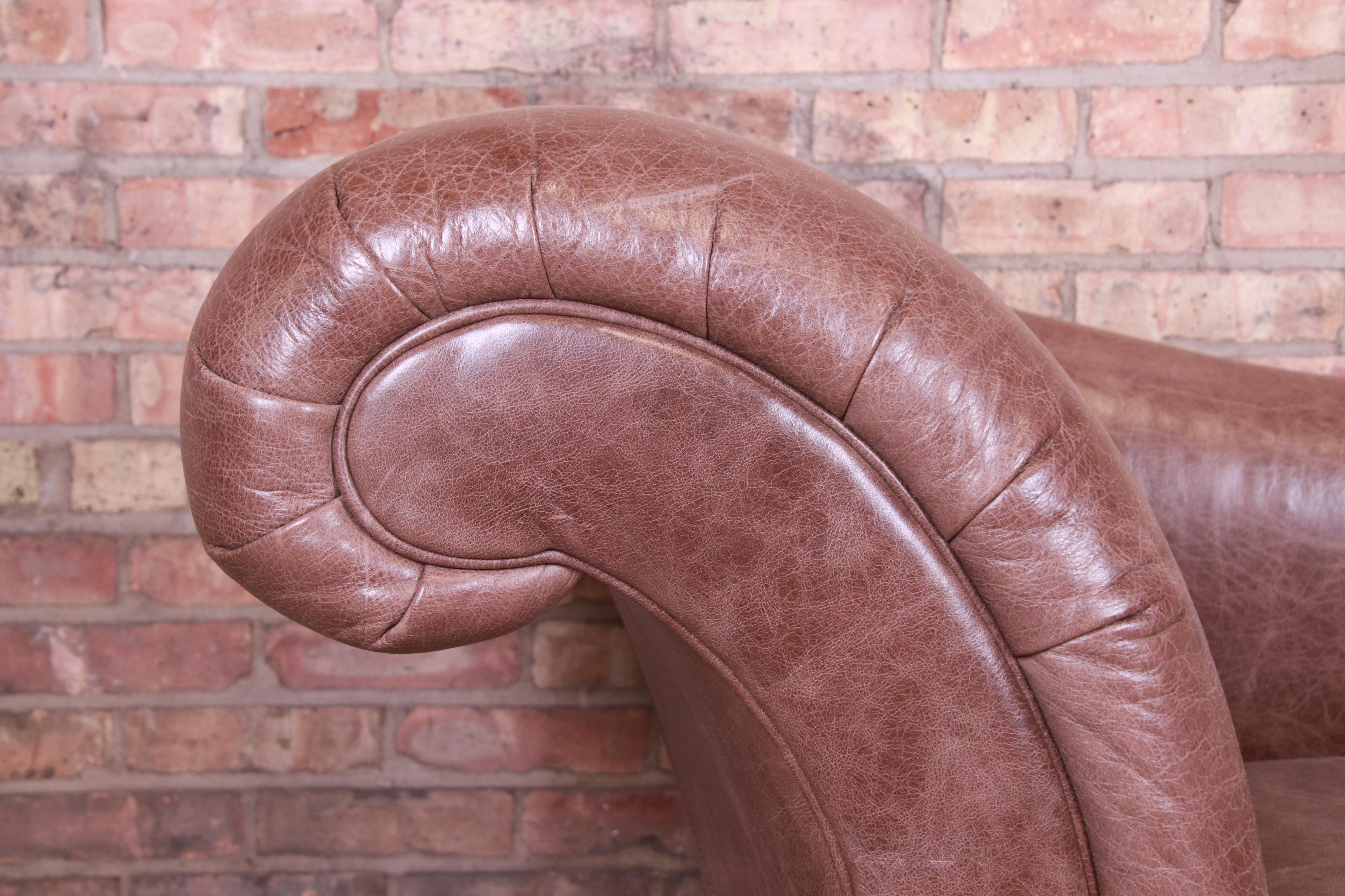 20th Century Baker Furniture French Regency Brown Leather Chaise Lounge