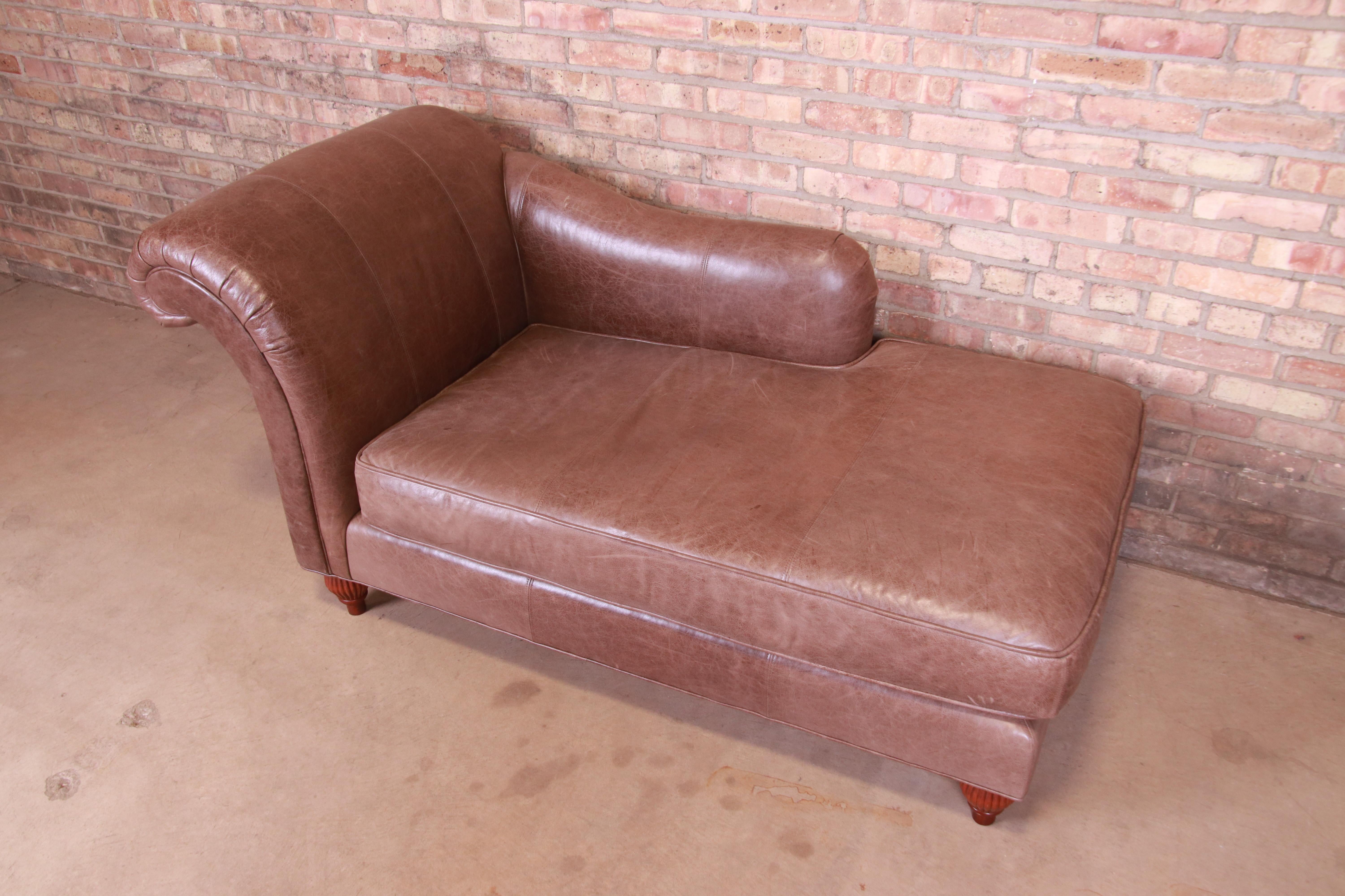 Baker Furniture French Regency Brown Leather Chaise Lounge 4