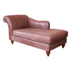 Baker Furniture French Regency Brown Leather Chaise Lounge